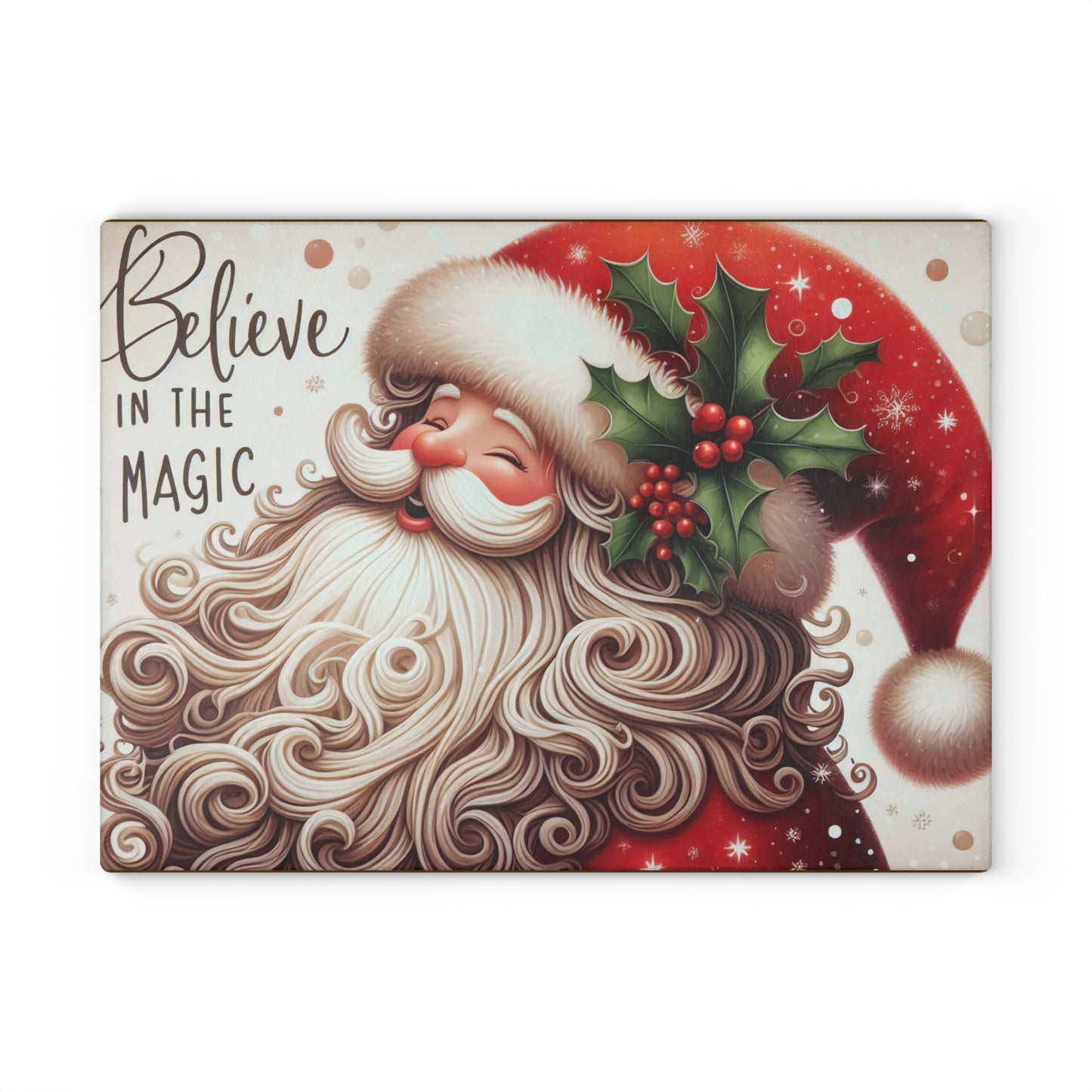 Festive Santa Glass Cutting Board - Believe in the Magic
