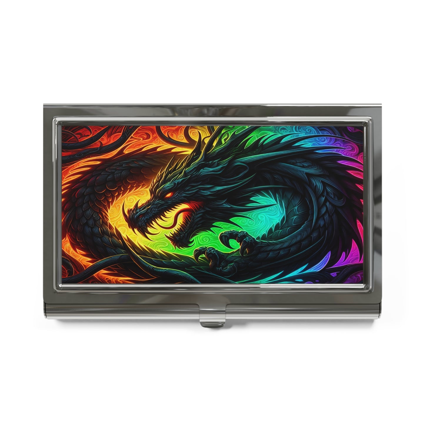 Dragon Business Card Holder – Rainbow Neon Dragon Metal Card Case