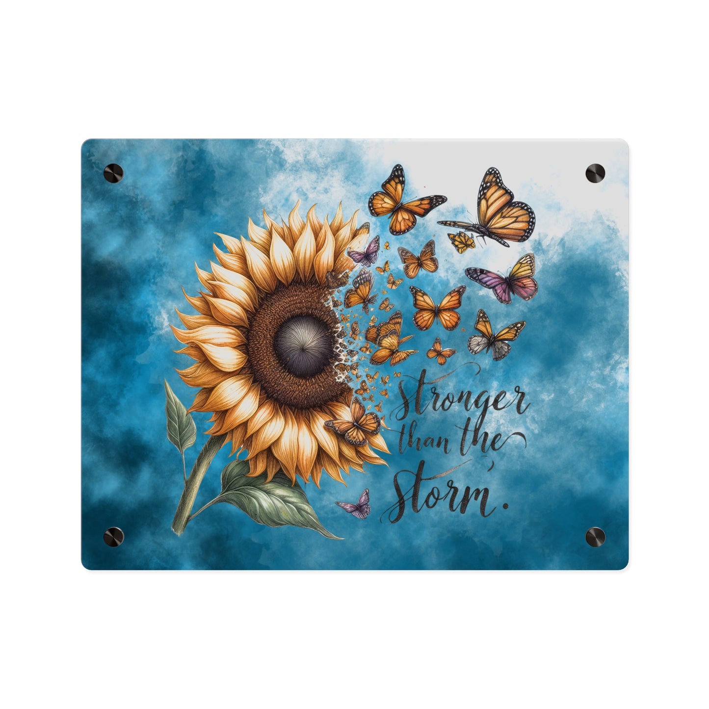 Inspirational Sunflower Acrylic Wall Art Panel - "Stronger Than The Storm"