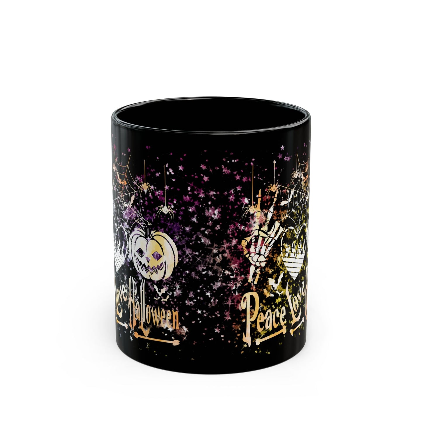 Halloween-Themed Black Mug | Peace Love Halloween Design, Spooky Coffee Cup, Fall Gift, Haunted House Decor, October Celebration