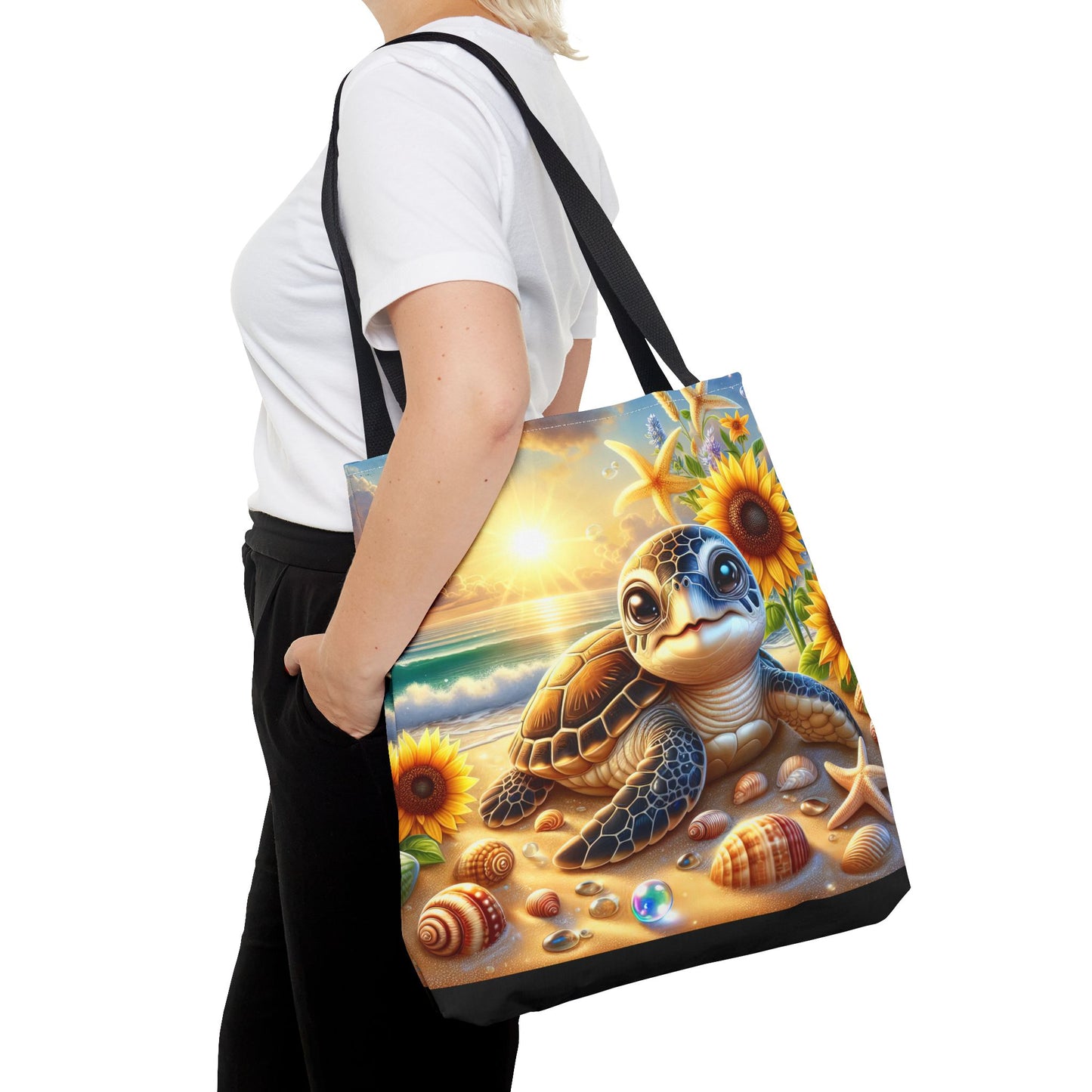 Beachy Turtle Tote Bag | Sea Life AOP Bag | Summer Accessories | Eco-Friendly Vacation Tote | Gift for Ocean Lovers