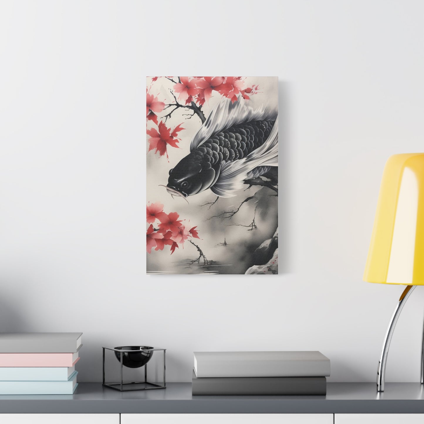 Koi Fish Artwork Canvas Wall Art Print - Elegant Decorative Wall Art with Cherry Blossoms