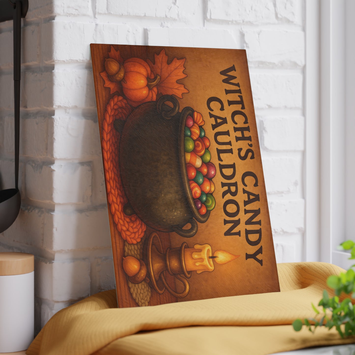 Witch's Candy Cauldron Glass Cutting Board