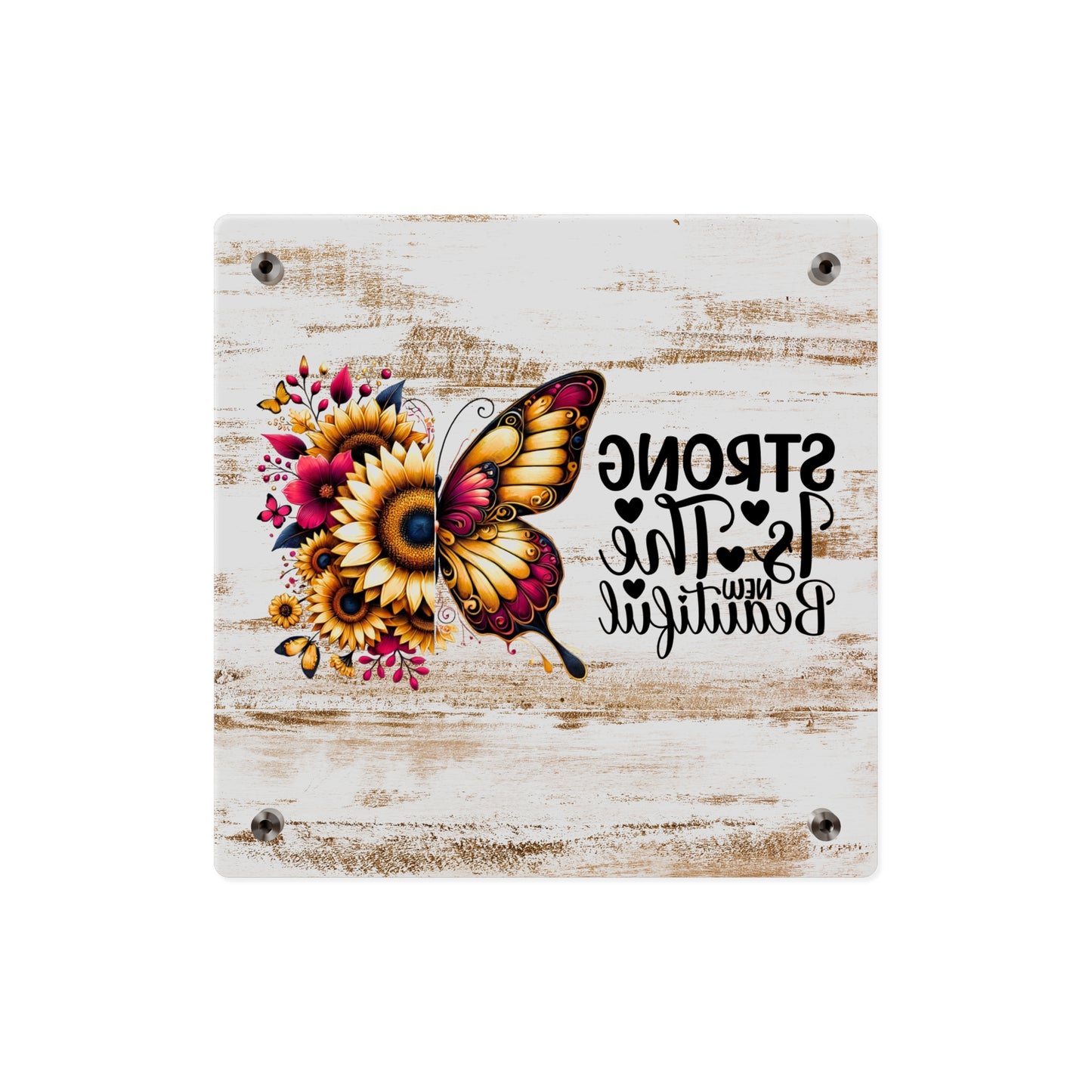 Acrylic Wall Art Panel - Inspirational Quote "Strong is the New Beautiful" Wall Decor