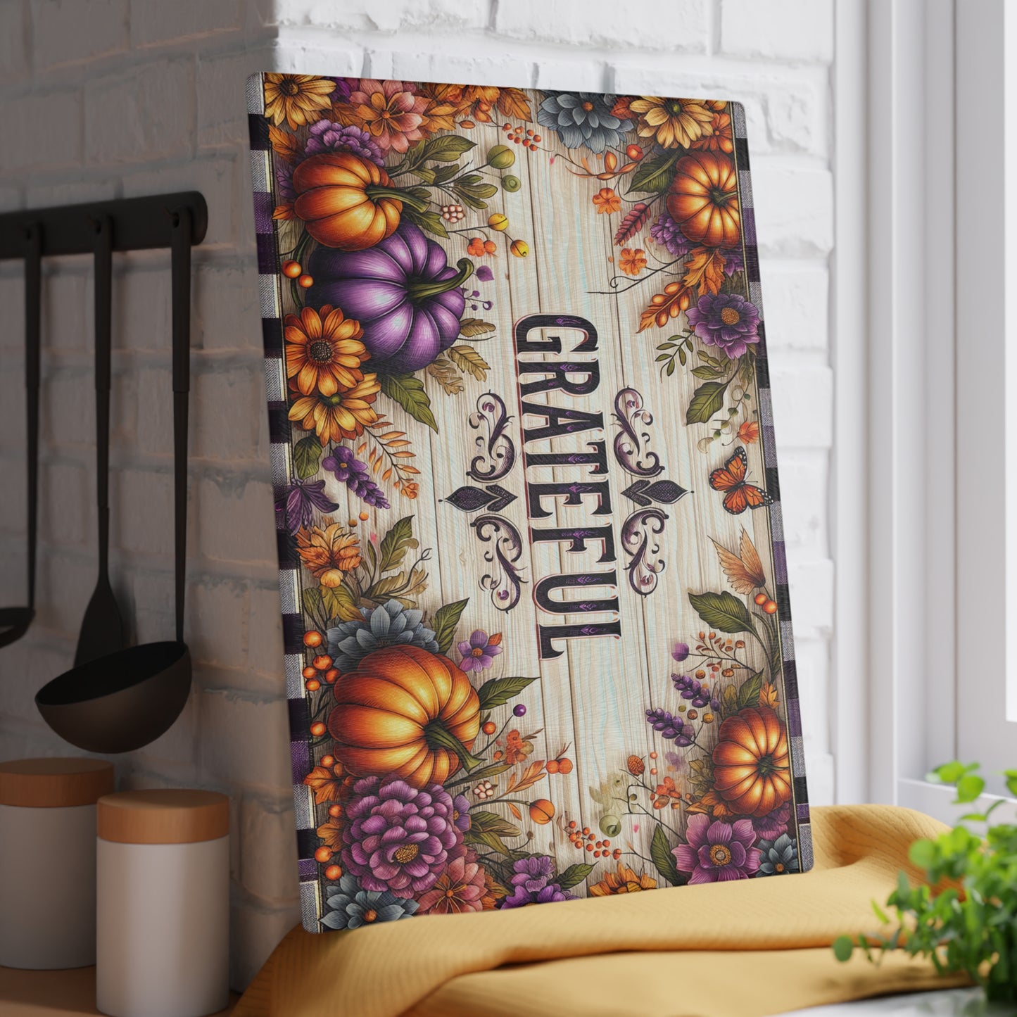 Thanksgiving Grateful Glass Cutting Board