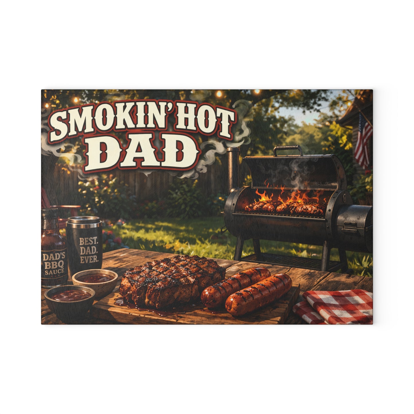 Smokin' Hot Dad Glass Cutting Board – BBQ Grilling Father's Day Gift