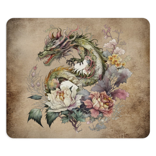 Artistic Dragon Desk Mouse Pad - Vintage Floral Design for Gaming & Office Decor