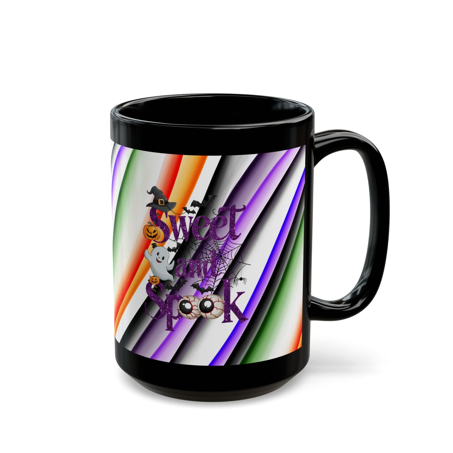 Halloween Theme Black Mug (11oz, 15oz), Cute Halloween Expression, Halloween Lovers, Coffee, Tea, Hot Chocolate Lovers, Great Gift Idea for Anyone