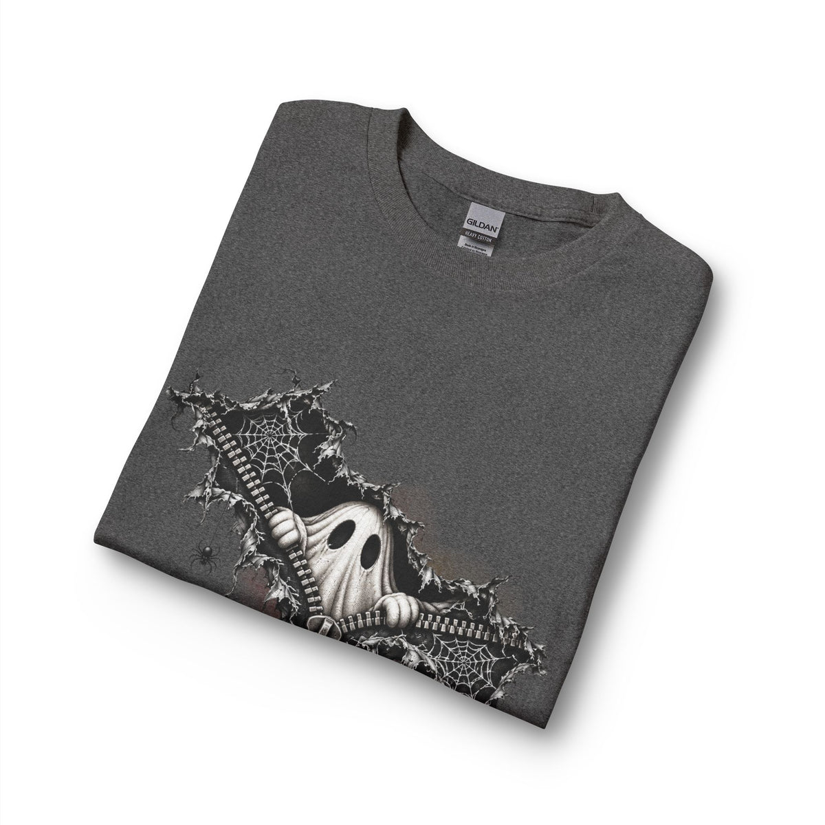 Gothic Ghost Peeping Through Zipper Long Sleeve T-Shirt