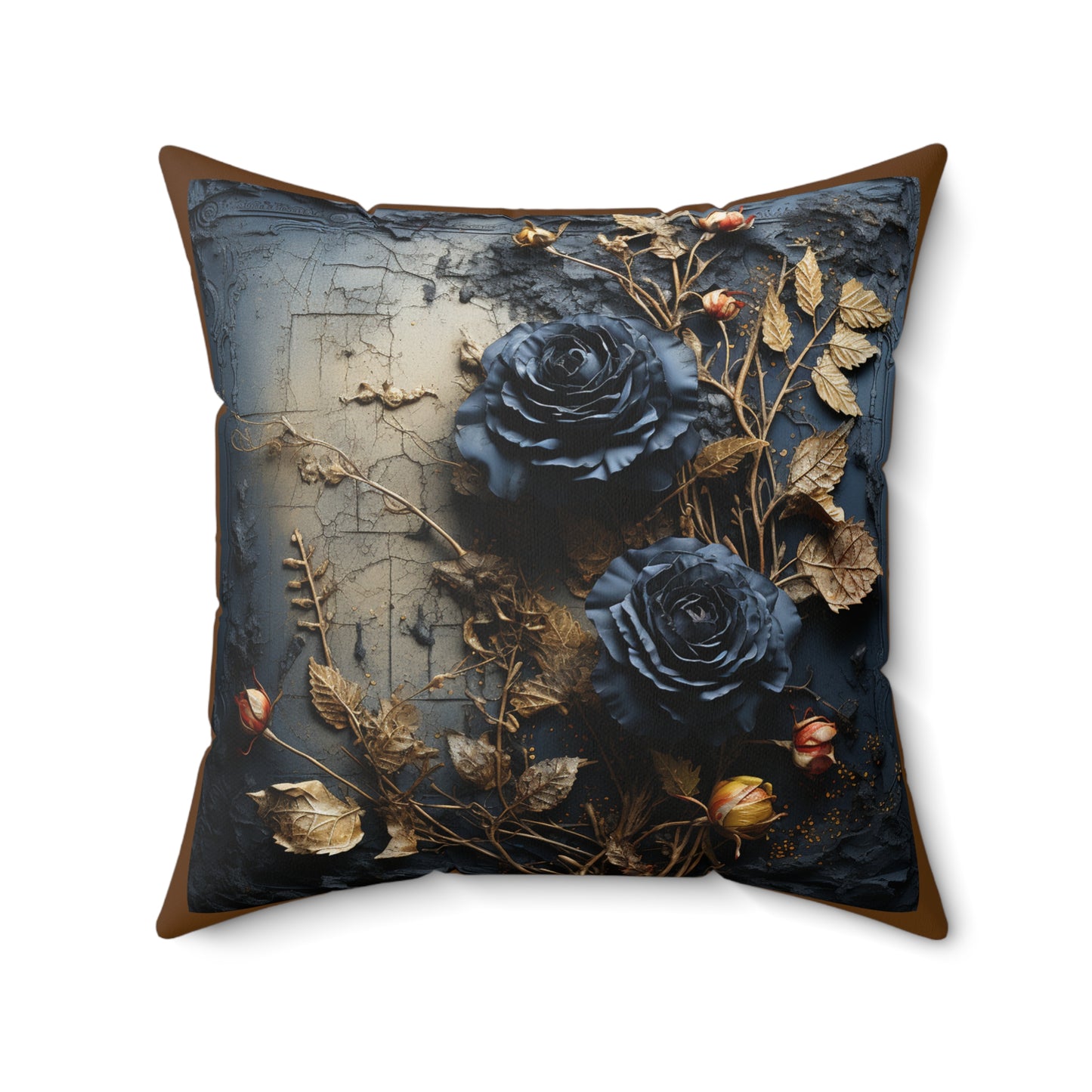 Elegant Floral Decorative Pillow with Gold Accents, Luxurious Home Decor, Gift for Housewarming, Wedding, or Anniversary