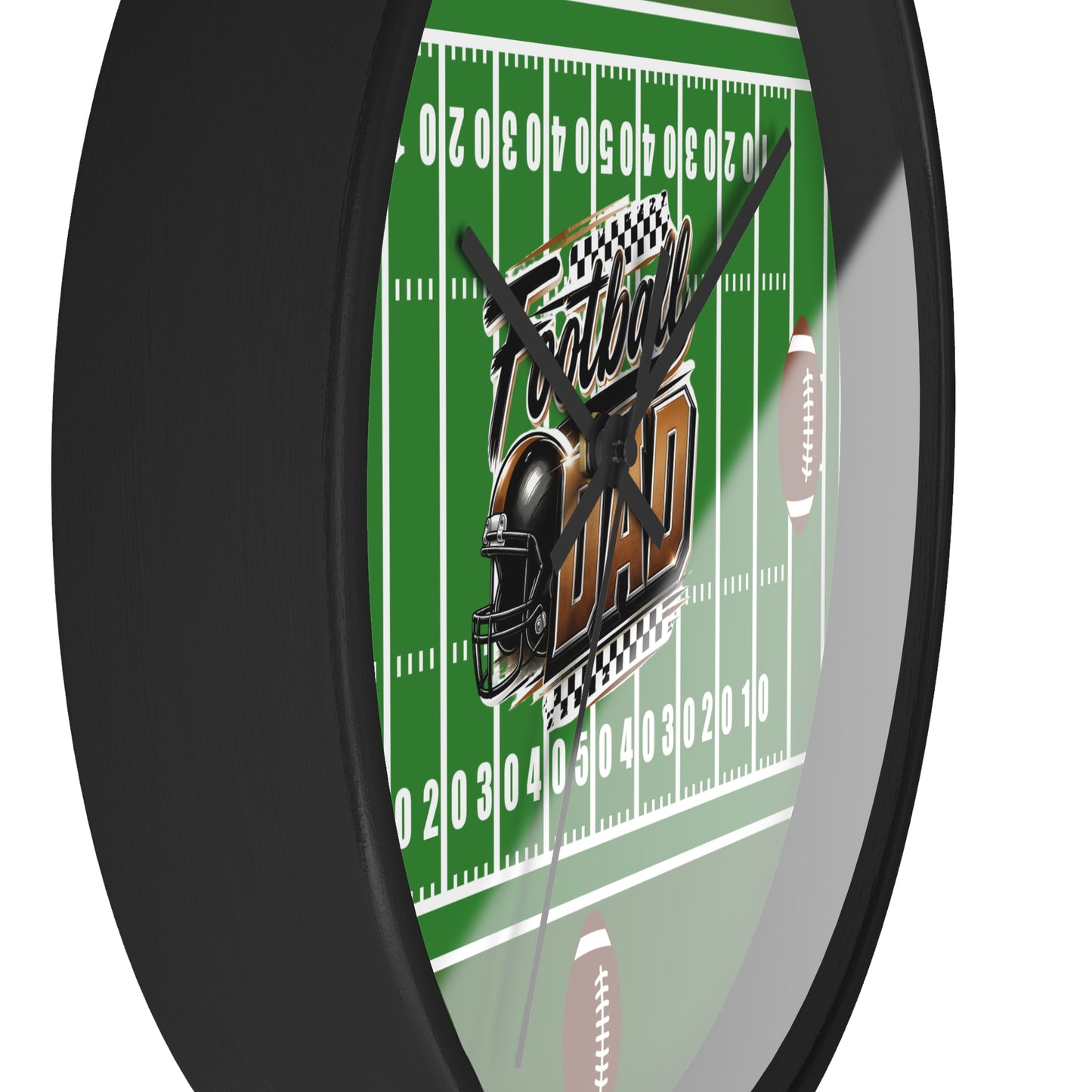 Football Dad Wall Clock — Gridiron Field Design with Helmet & Footballs