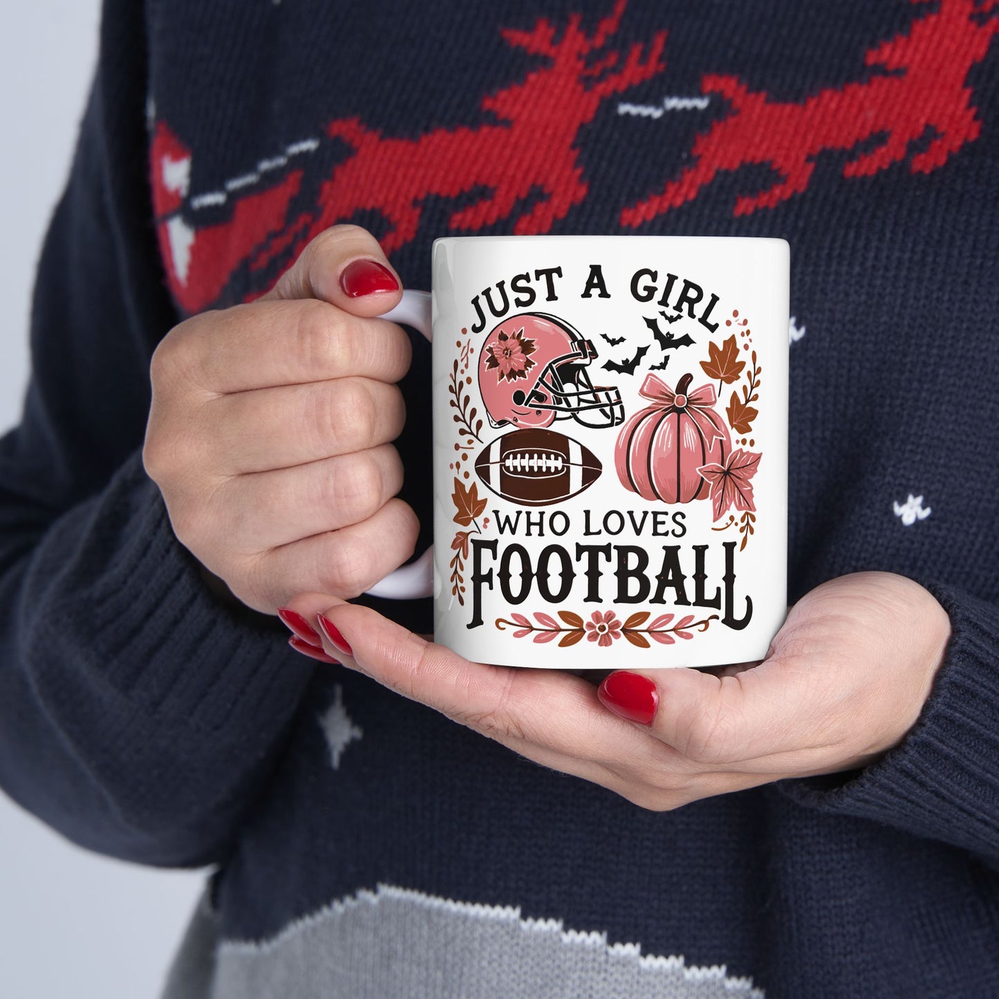 Football Theme For Her Ceramic Mug, (11oz, 15oz), Cute Football Quote for Her, Coffee, Tea, Hot Chocolate Lovers, Football Lovers, Great Gift Idea for Her
