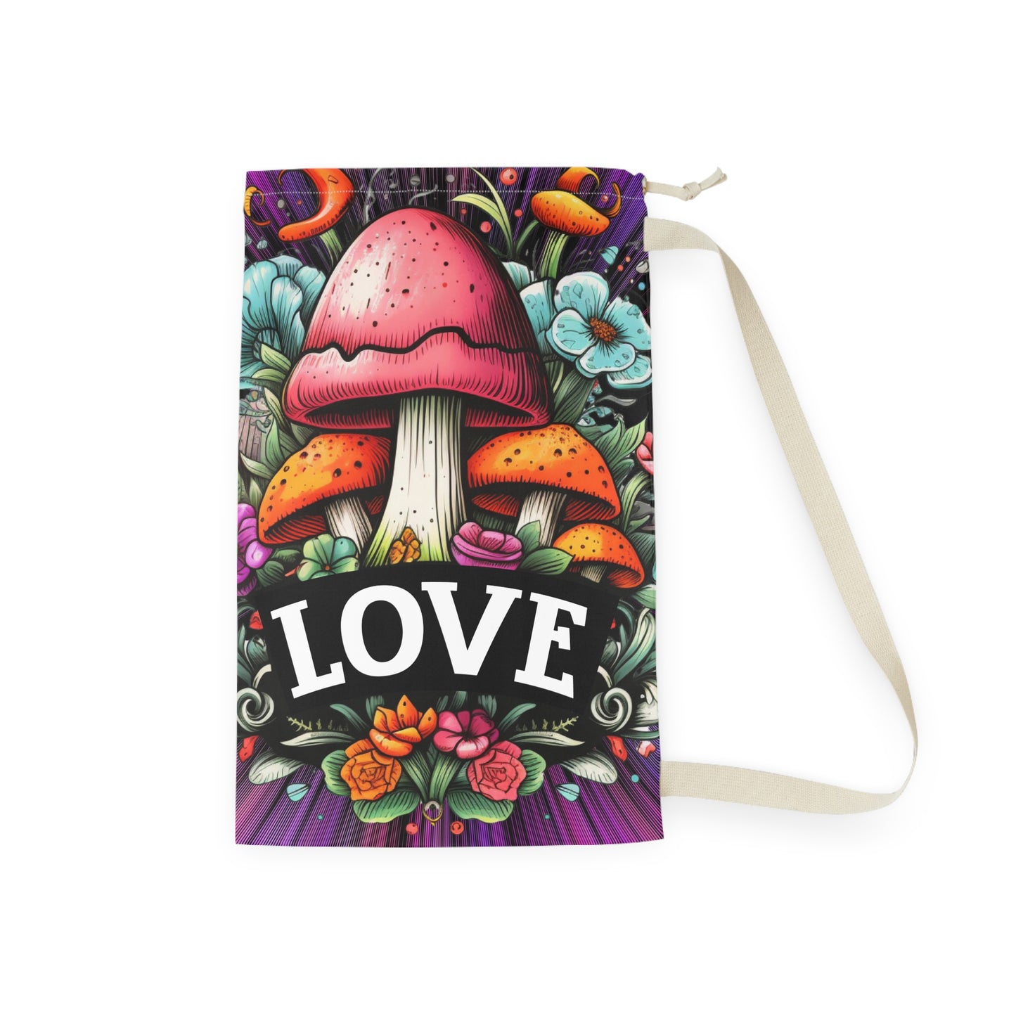 Mushroom 'LOVE' Laundry Bag - Floral Boho Wash Tote