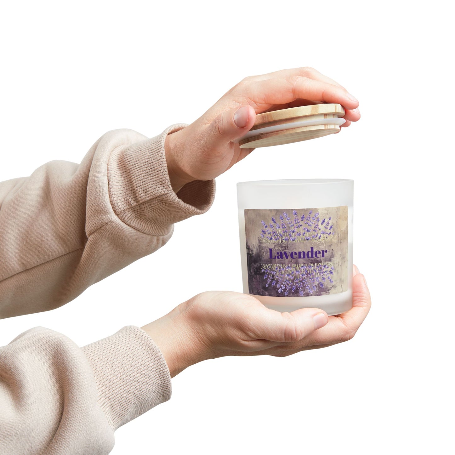 Vanilla Frosted Glass Candle – 11oz Scented Soy Candle with Wooden Lid