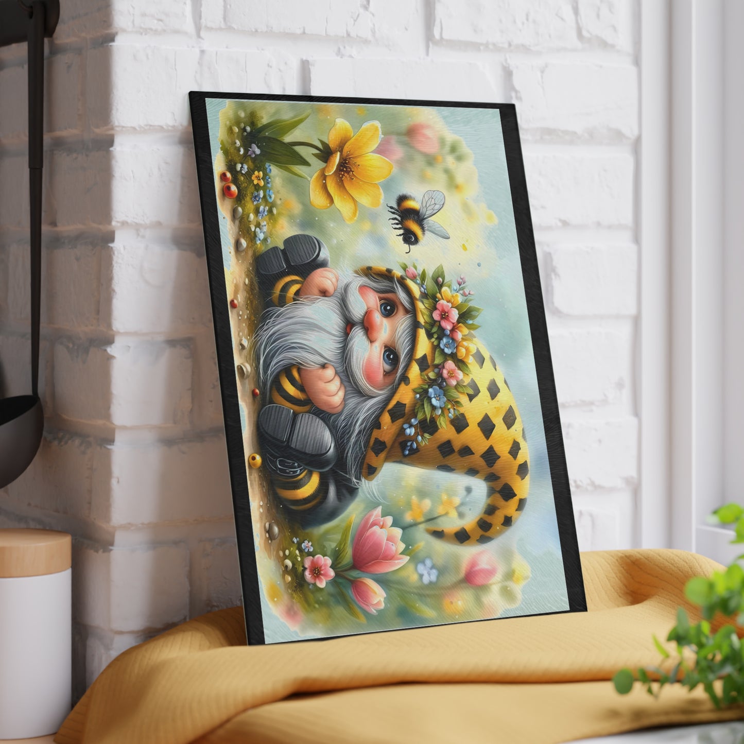 Glass Cutting Board — Cute Bee Gnome Floral Kitchen Cutting Board