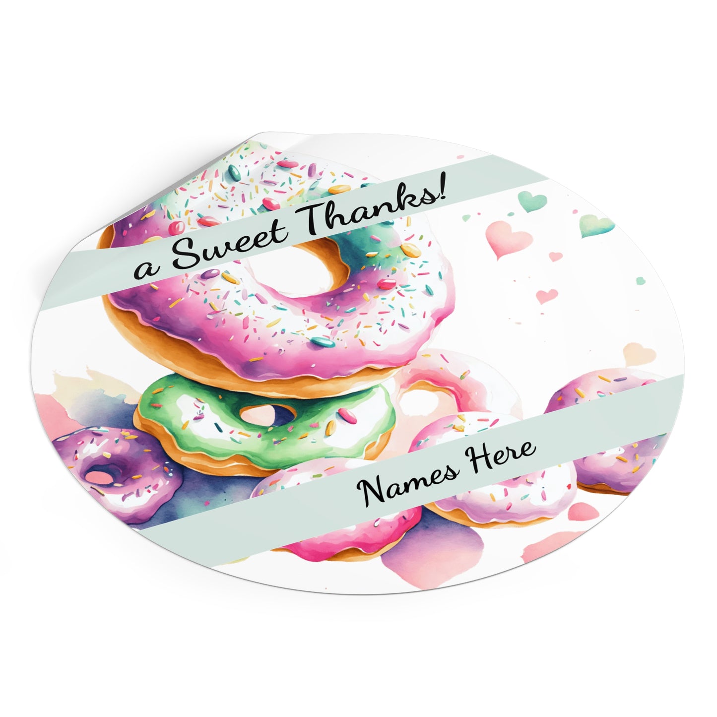 Sample Personalized Donut Round Vinyl Stickers | Sweet Thanks, Gift Labels, Party Favors, Wedding Decor, Custom Stickers