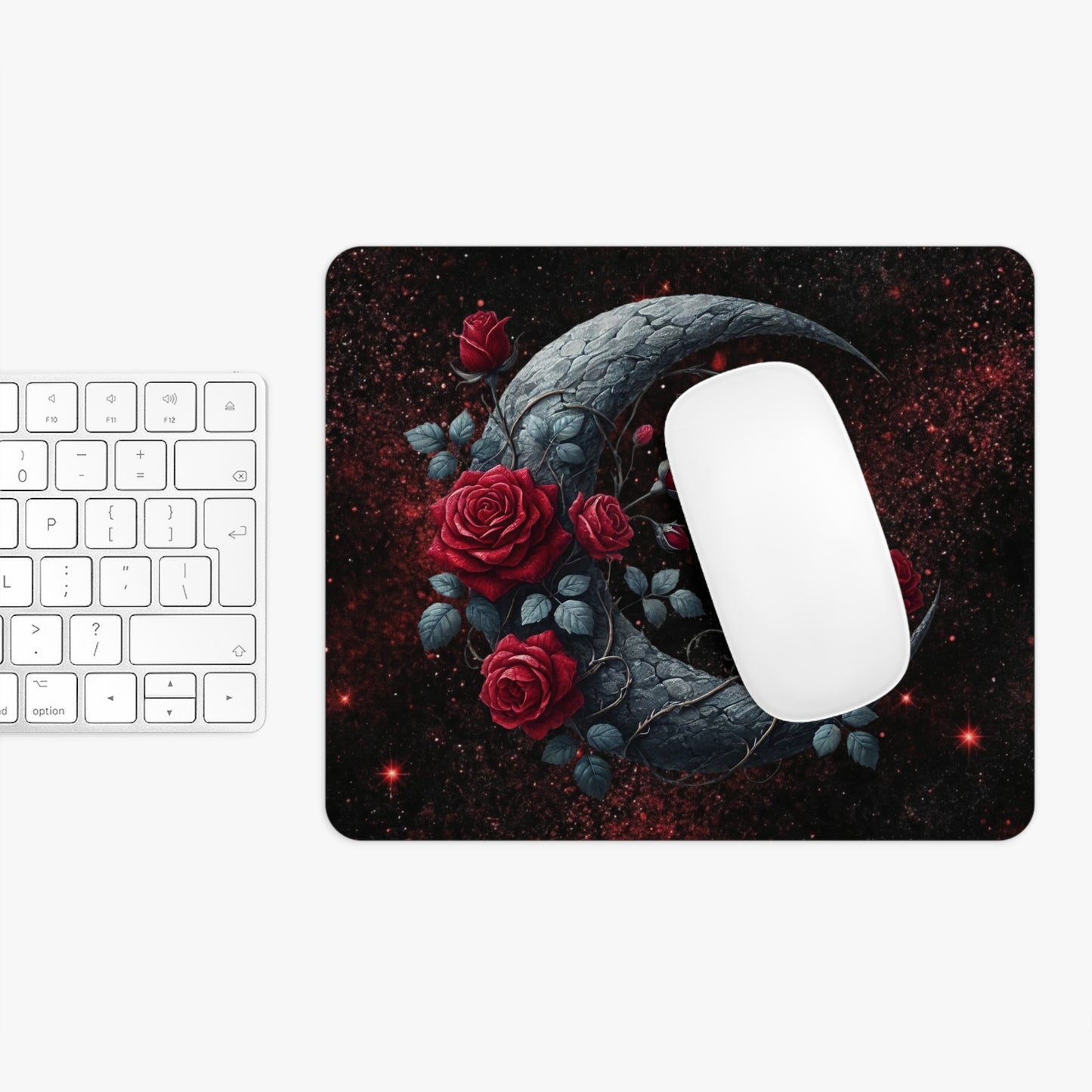 Celestial Rose Crescent Moon Desk Mouse Pad - Elegant Gaming & Office Decor