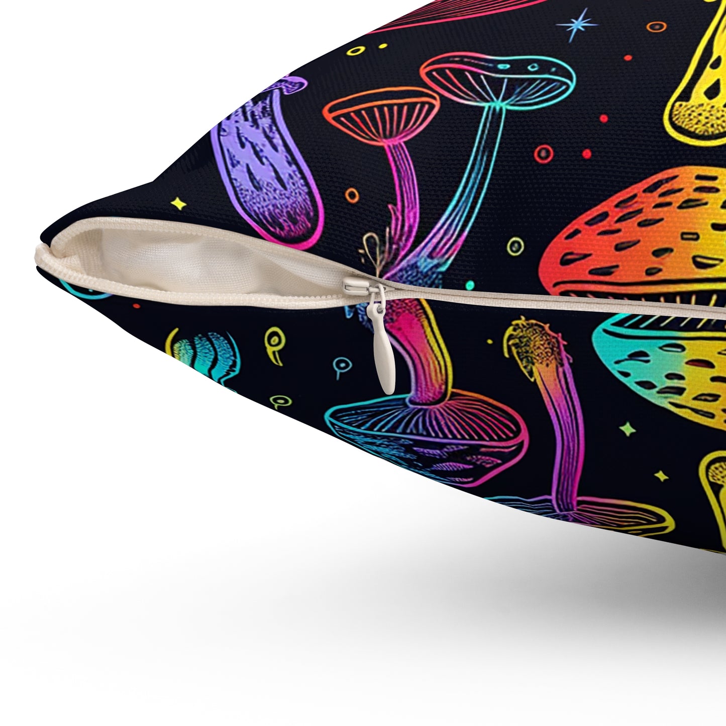 Decorative Spun Polyester Square Pillow, Stylish Mushroom Pattern with Eyes Decor for Home or Office, Great Gift Idea for Any Occasion for Anyone