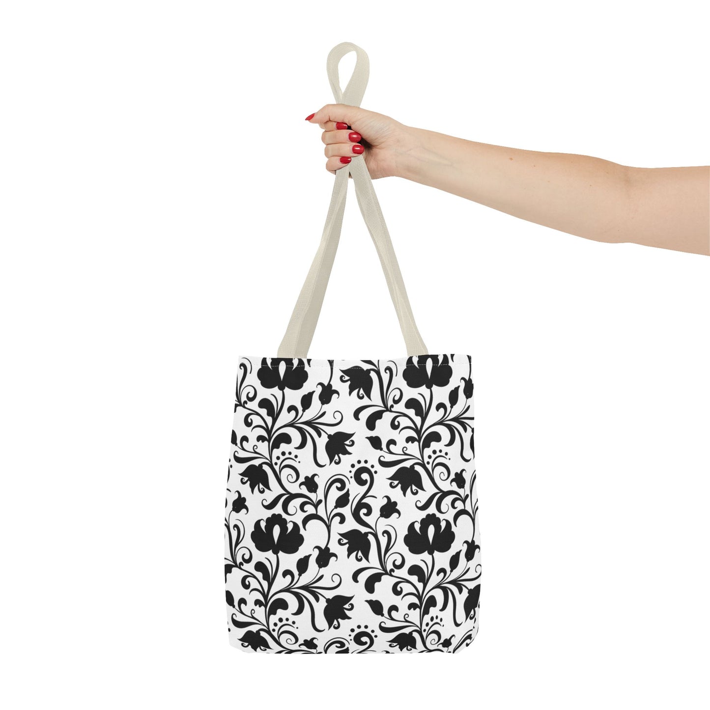 Black and White Floral Tote Bag - Stylish AOP Fashion Everyday Gift