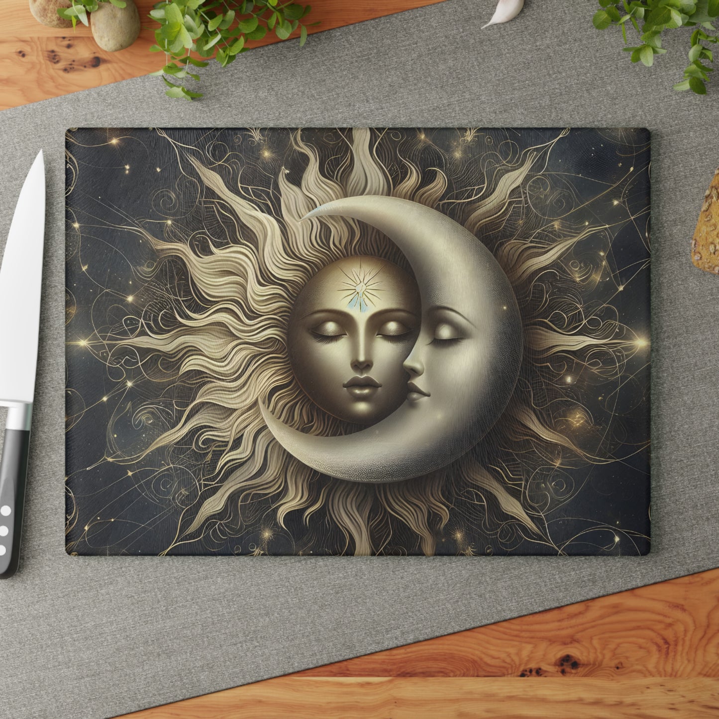 Celestial Sun and Moon Glass Cutting Board