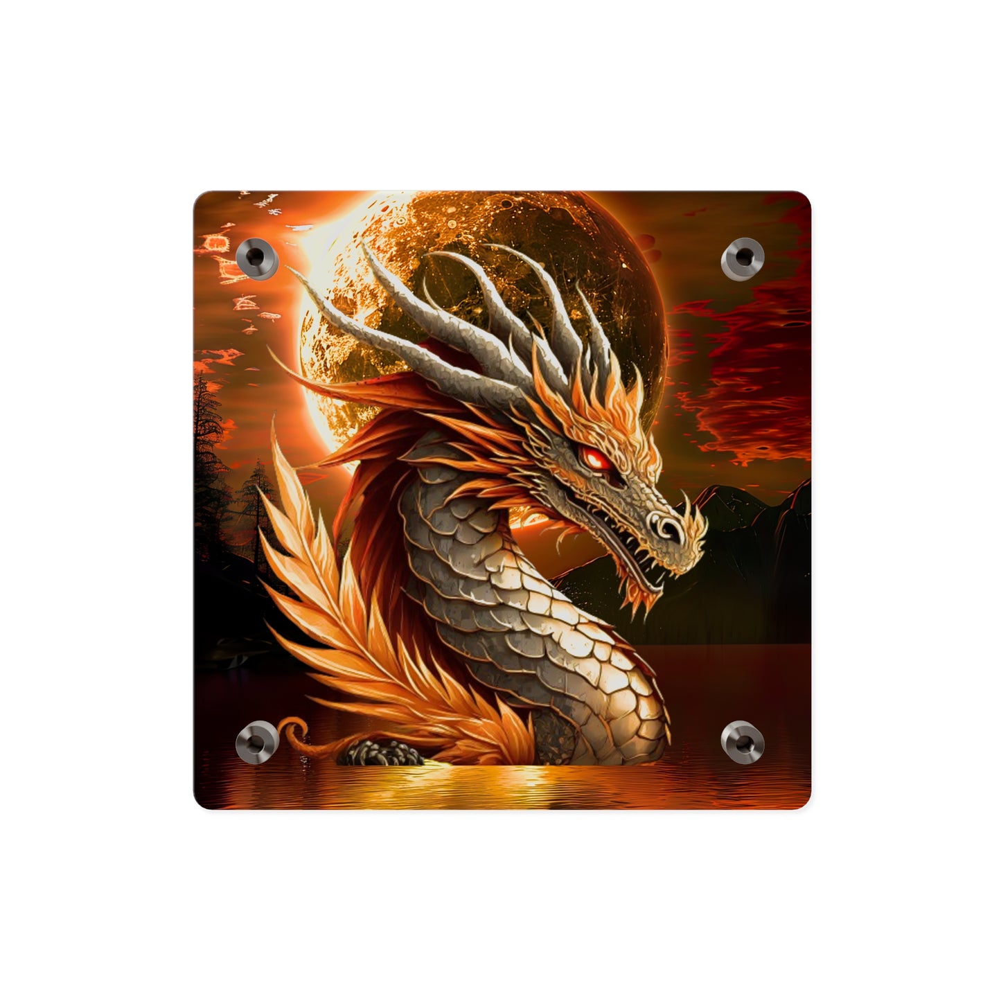 Gothic Theme Acrylic Wall Art Panels, Beautiful Dragon with Moon Background Decor, Accent for Any Room, Dragon Lovers, for Anyone