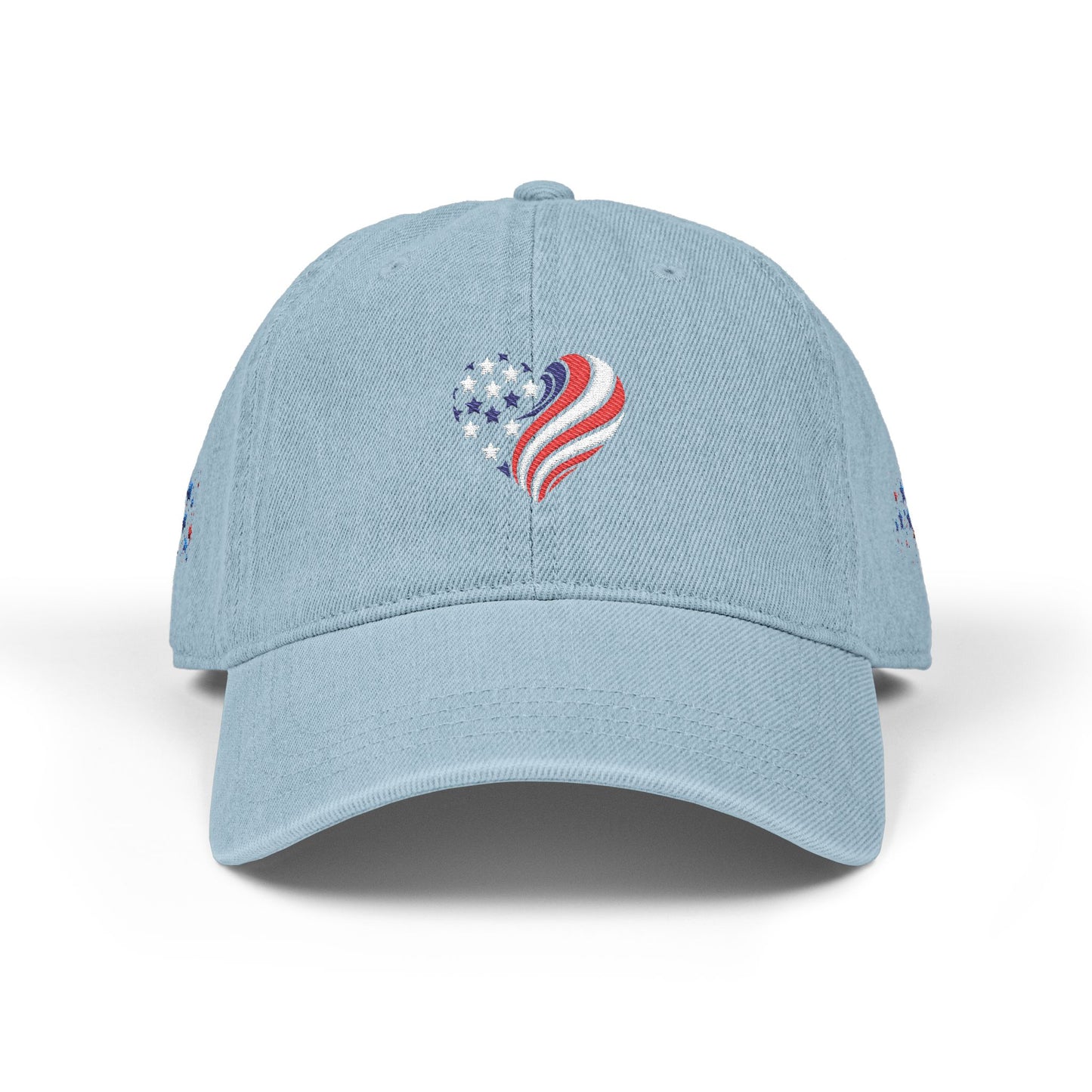 Patriotic Embroidered Denim Hat - USA Heart & Butterfly Design