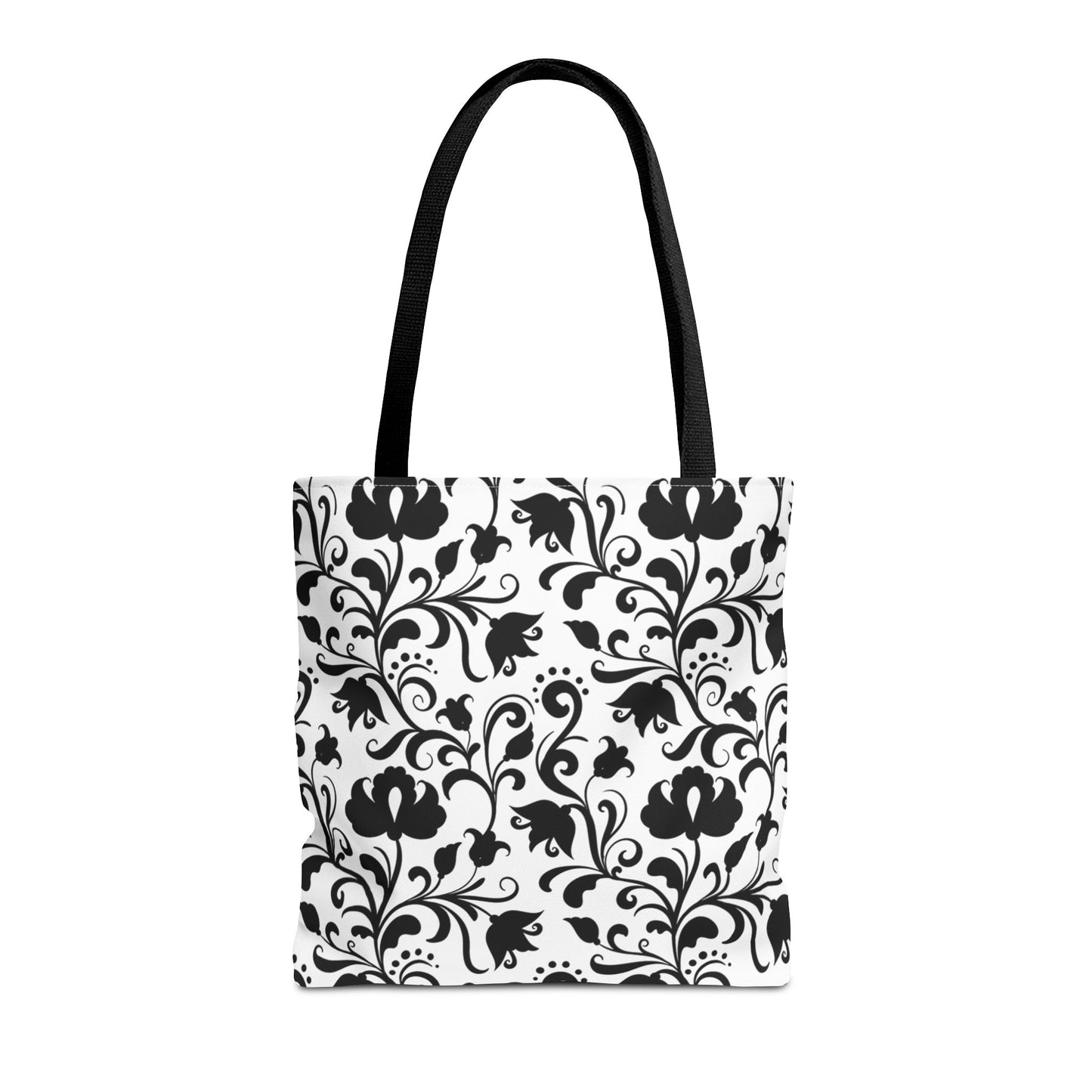 Black and White Floral Tote Bag - Stylish AOP Fashion Everyday Gift