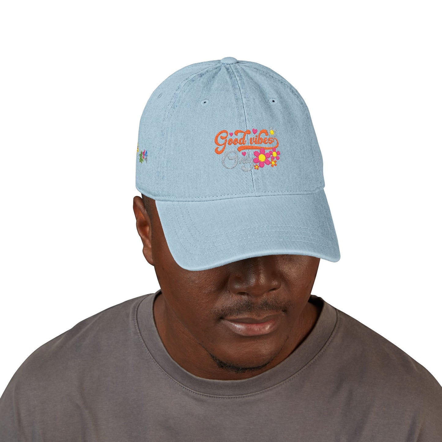 Embroidered Denim Hat - 'Good Vibes Only' Cap