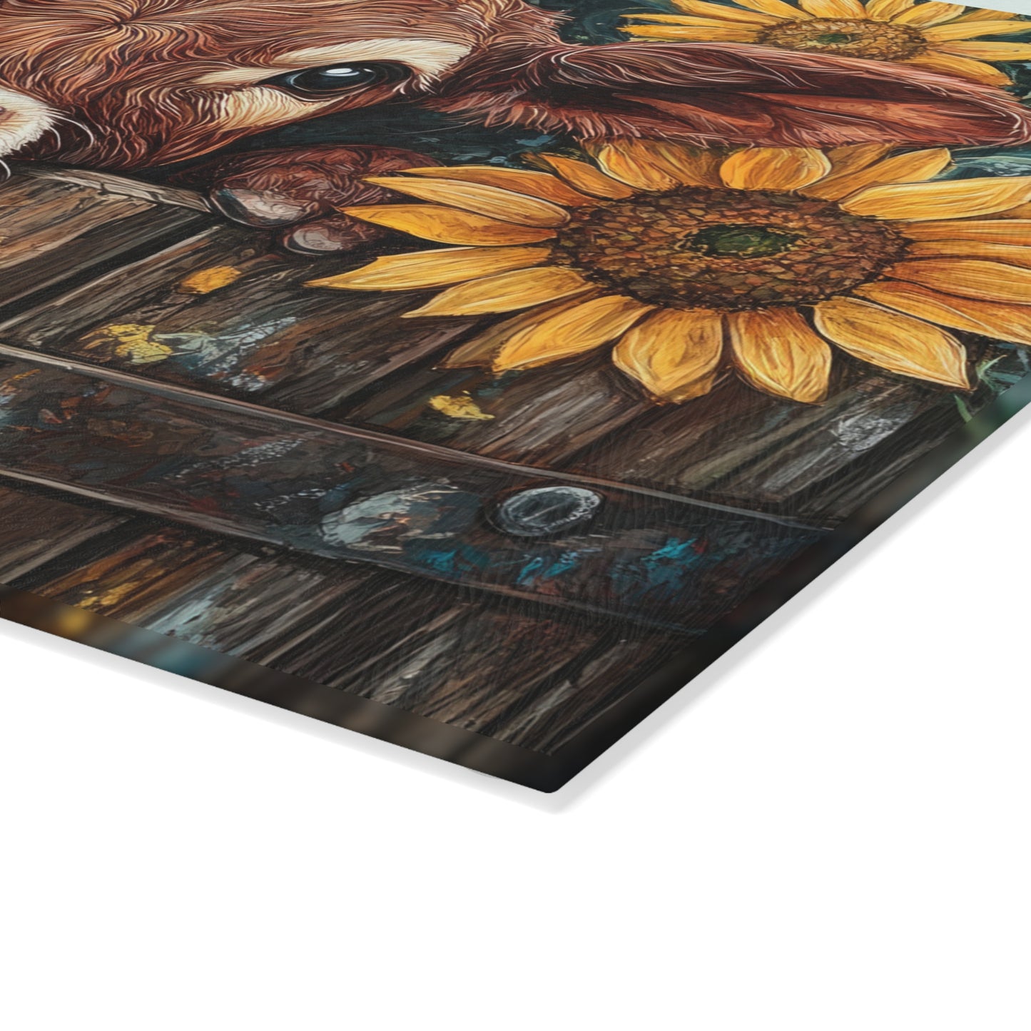 Cow and Sunflower Glass Cutting Board - Rustic Kitchen Decor