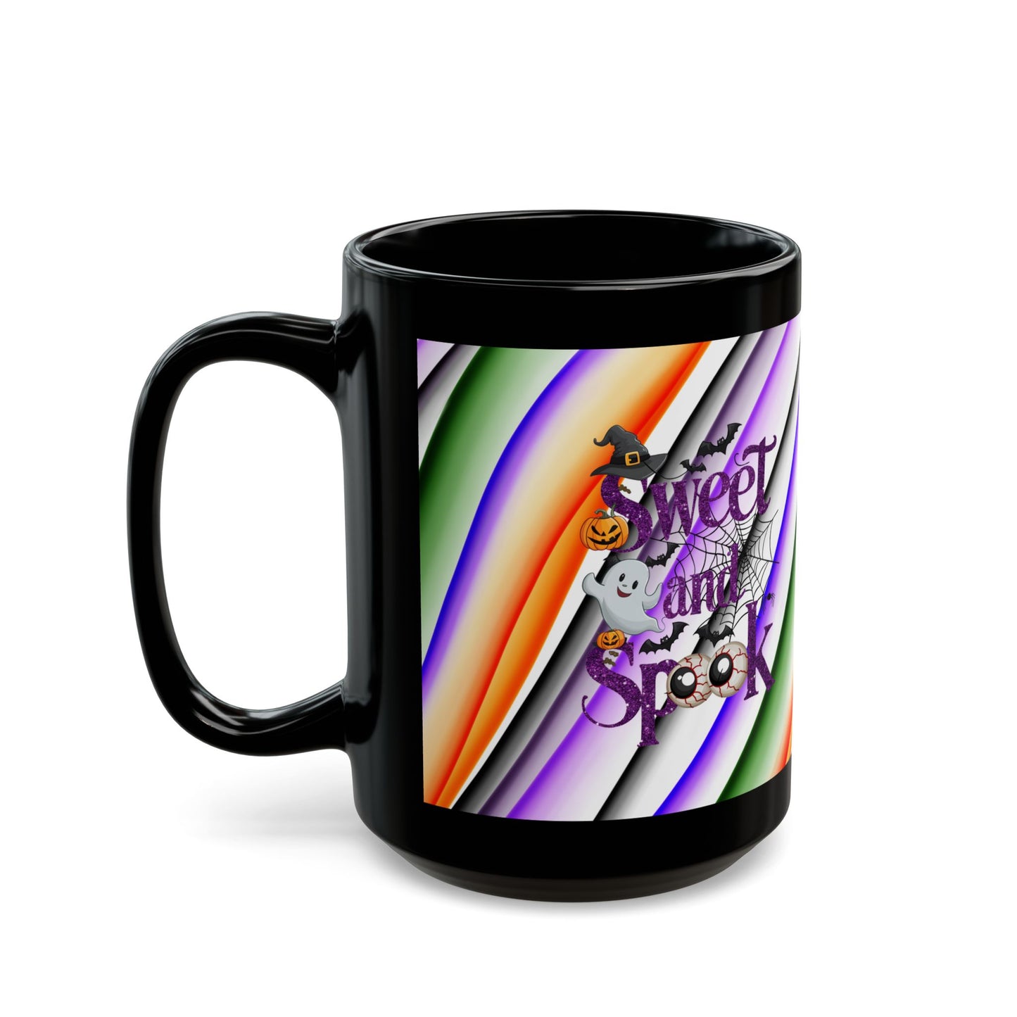 Halloween Theme Black Mug (11oz, 15oz), Cute Halloween Expression, Halloween Lovers, Coffee, Tea, Hot Chocolate Lovers, Great Gift Idea for Anyone