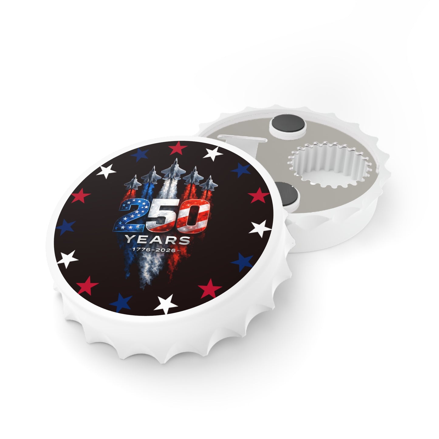 250 Years Patriotic Bottle Opener — 1776–2026 Jet Fighter Anniversary Design