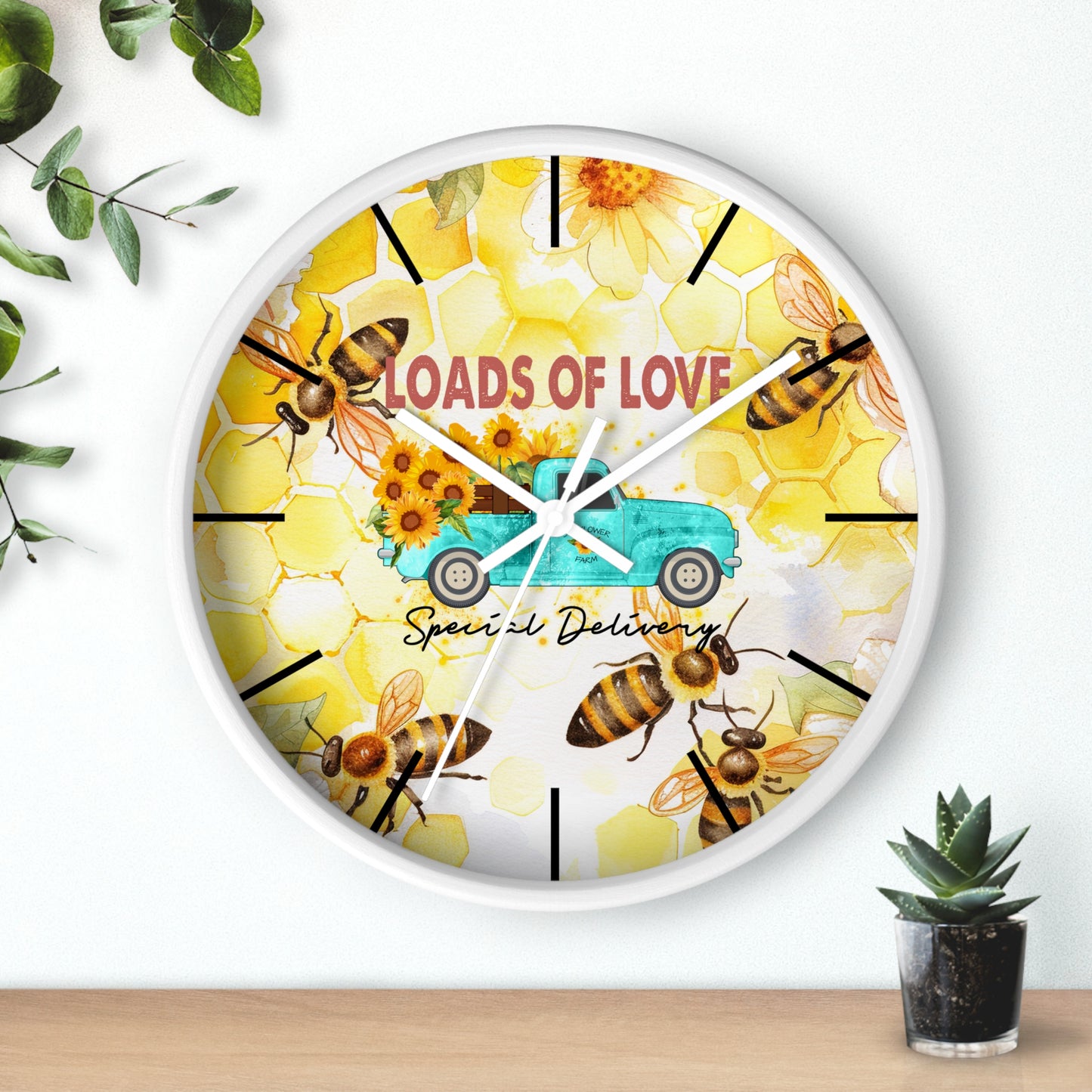 Sunflower Truck Honey Bees Wall Clock - Farmhouse Country Decor