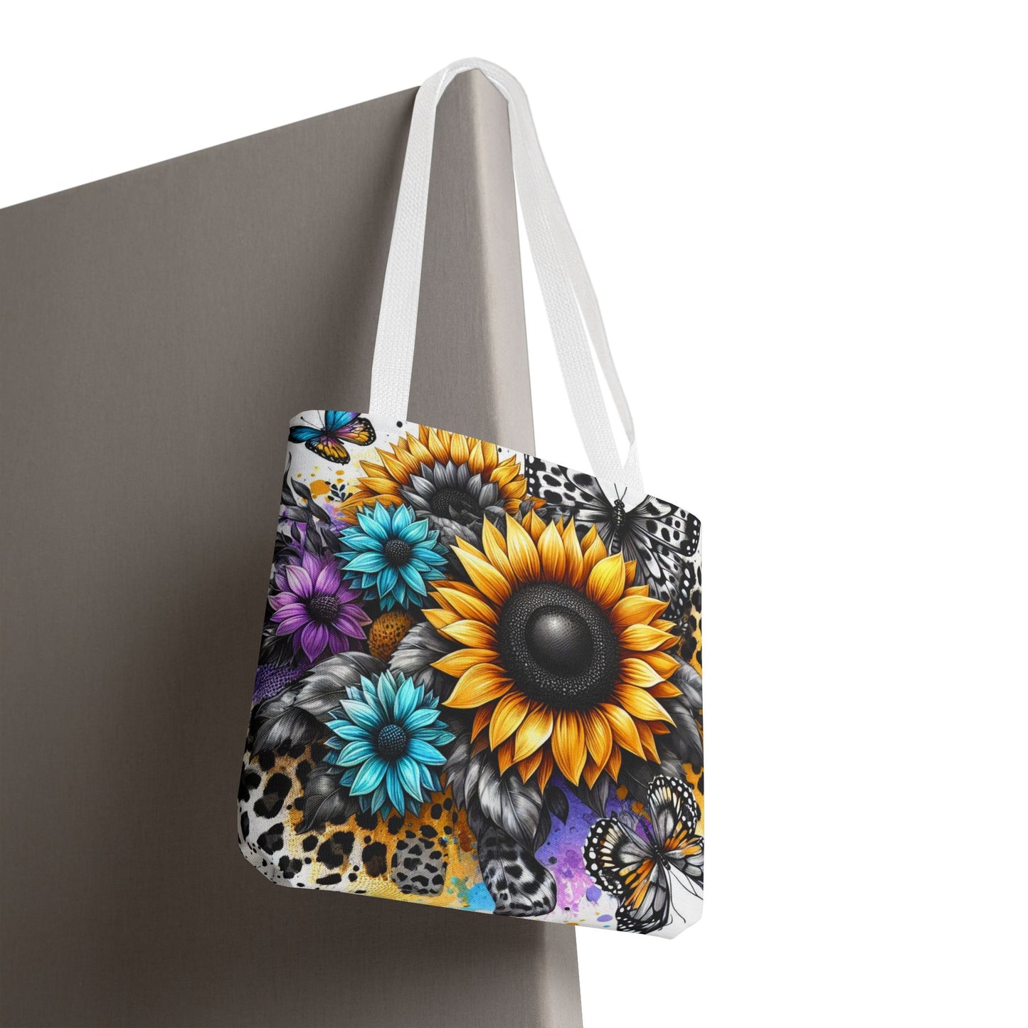 Sunflower & Butterfly Tote Bag — Colorful Floral All-Over Print