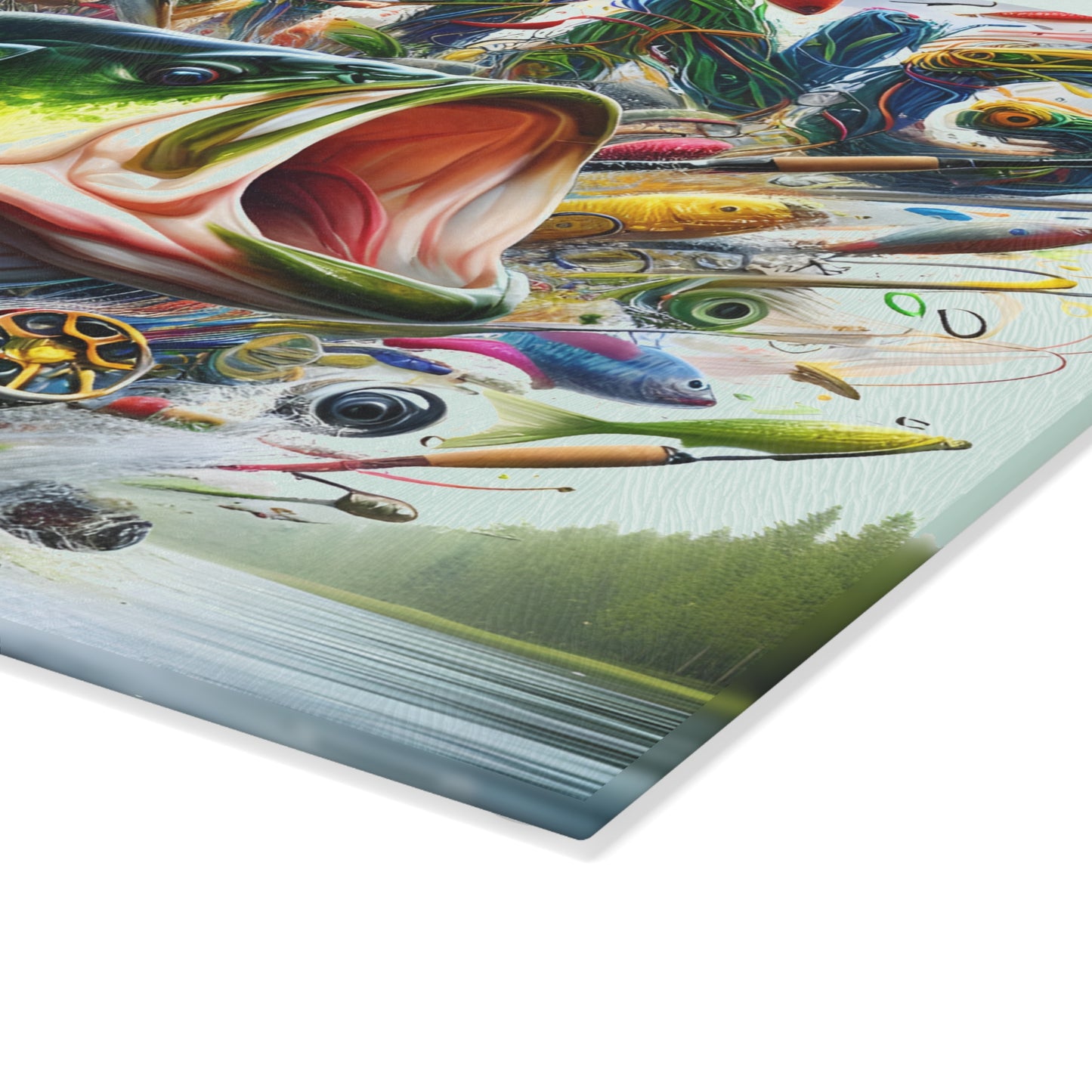 Vibrant Fishing Glass Cutting Board