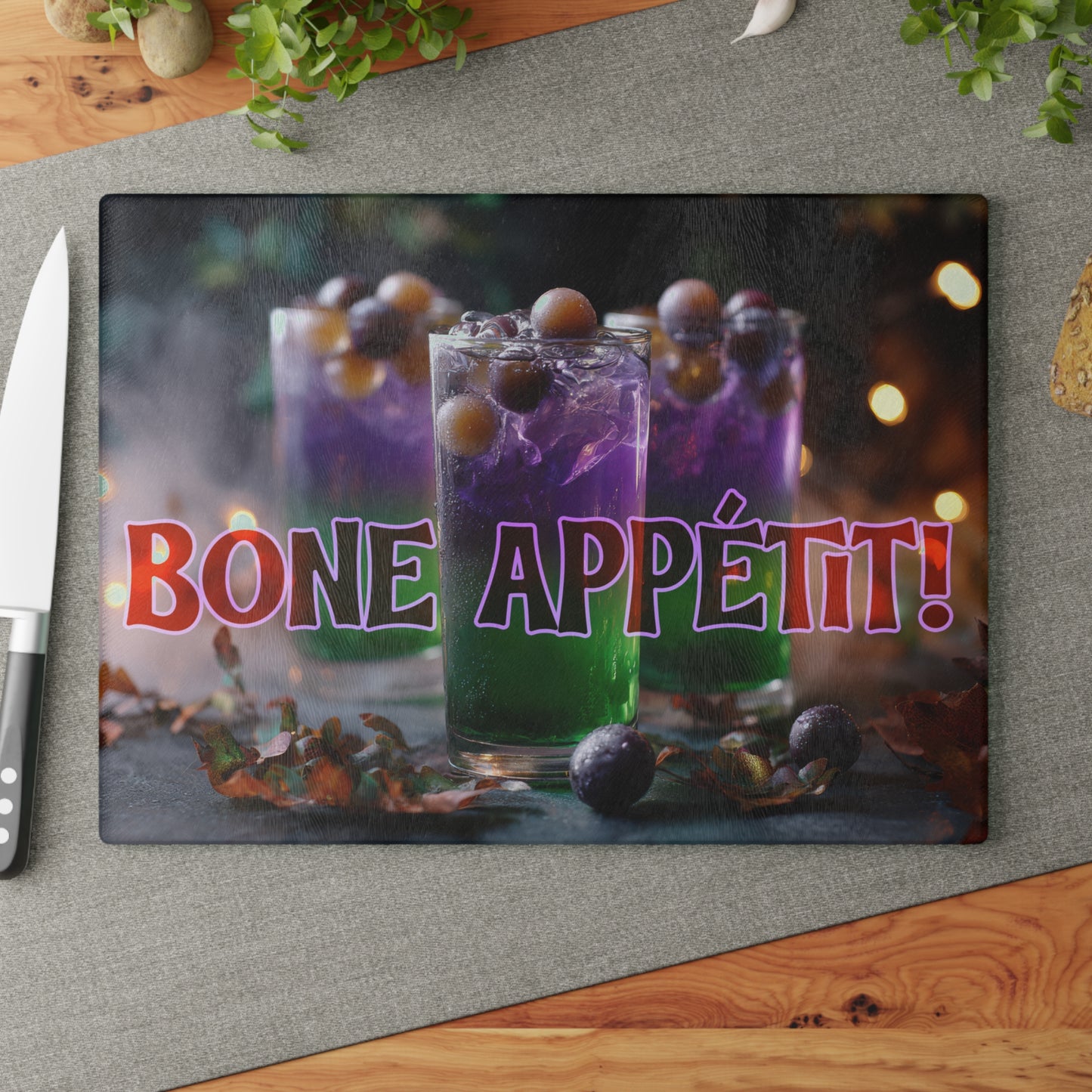Spooky Bone Appétit Glass Cutting Board
