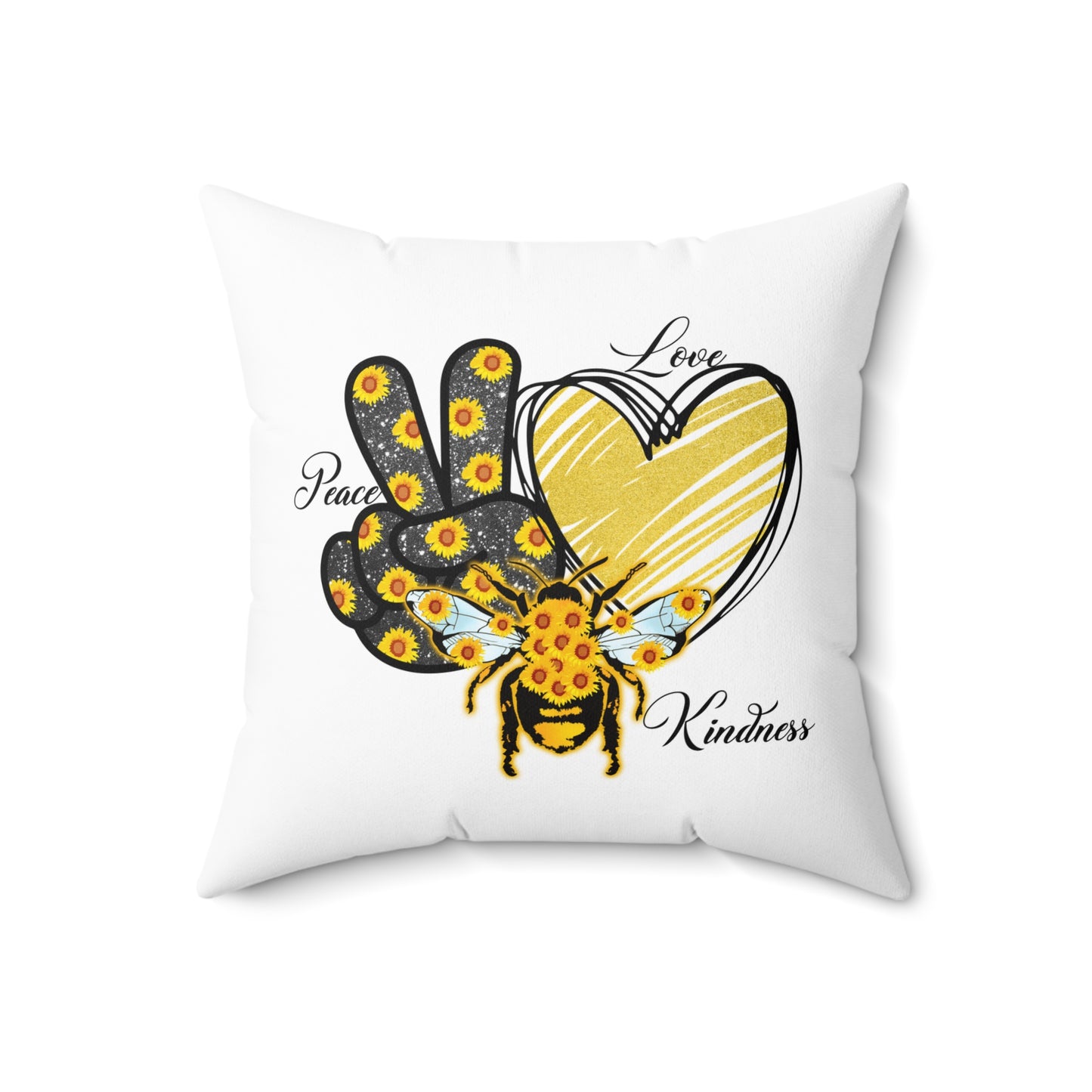 Hippie Theme Spun Polyester Square Pillow, Peace Lovers, Bee Lovers, Peace Theme Quote, Beautiful Home or Office Decor for Any Occasion