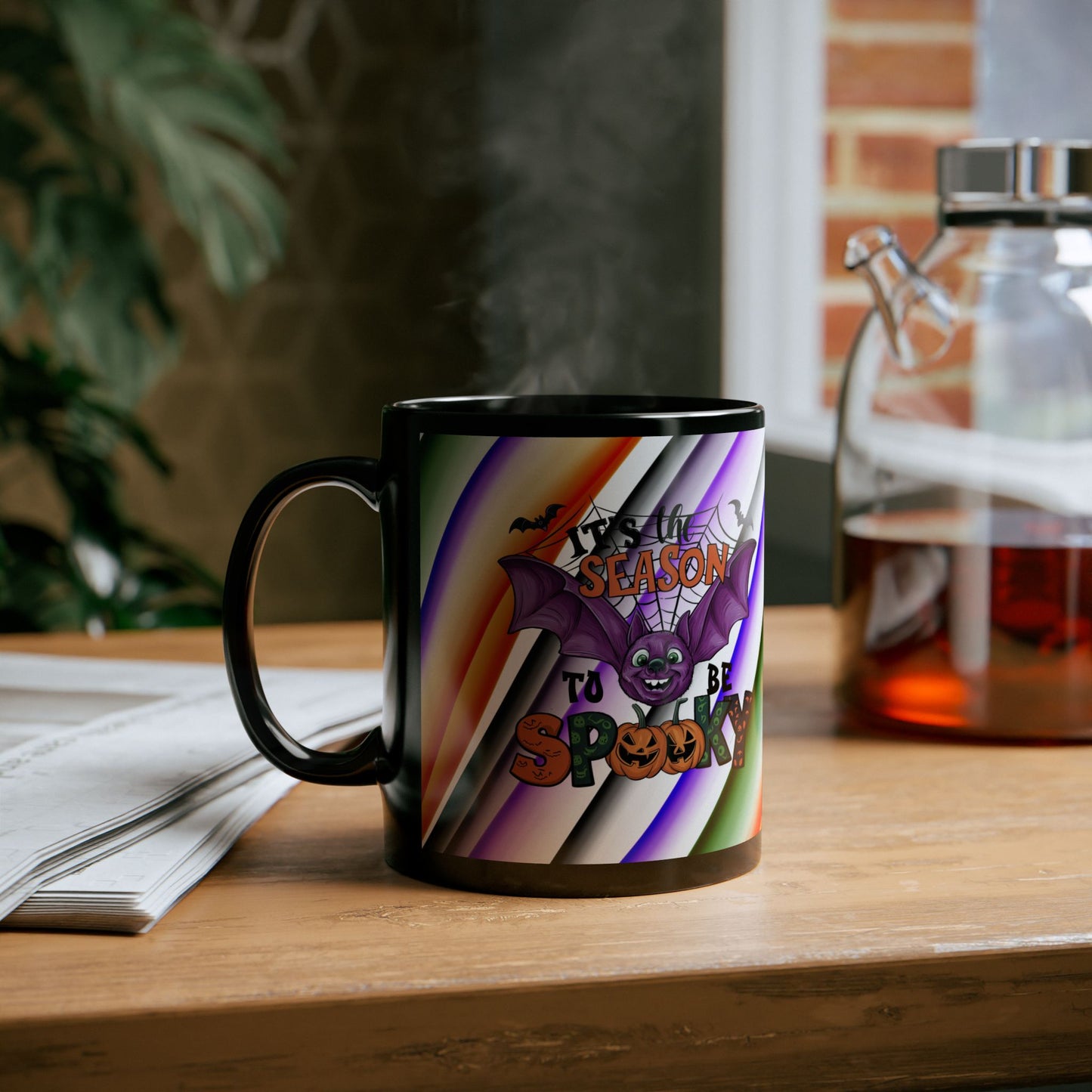 Halloween Theme Black Mug (11oz, 15oz), Cute Halloween Expession, Halloween Lovers, Coffee, Tea, Hot Chocolate Lovers, Festive Gift Idea