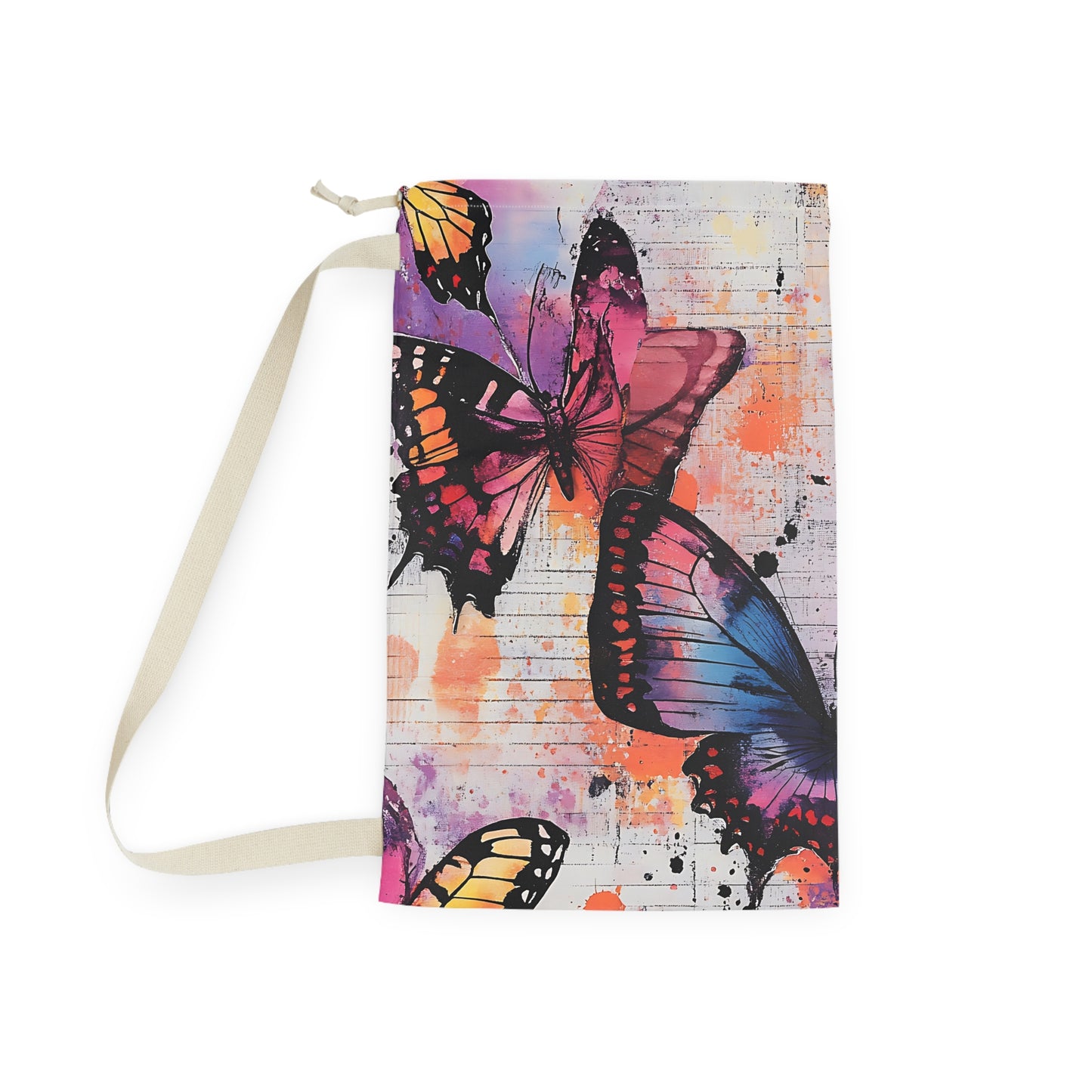 Butterfly Watercolor Laundry Bag — Colorful Travel & Dorm Wash Sack