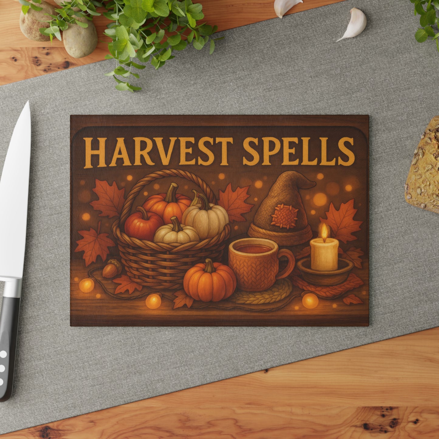 Harvest Spells Glass Cutting Board - Autumn Kitchen Decor for Thanksgiving