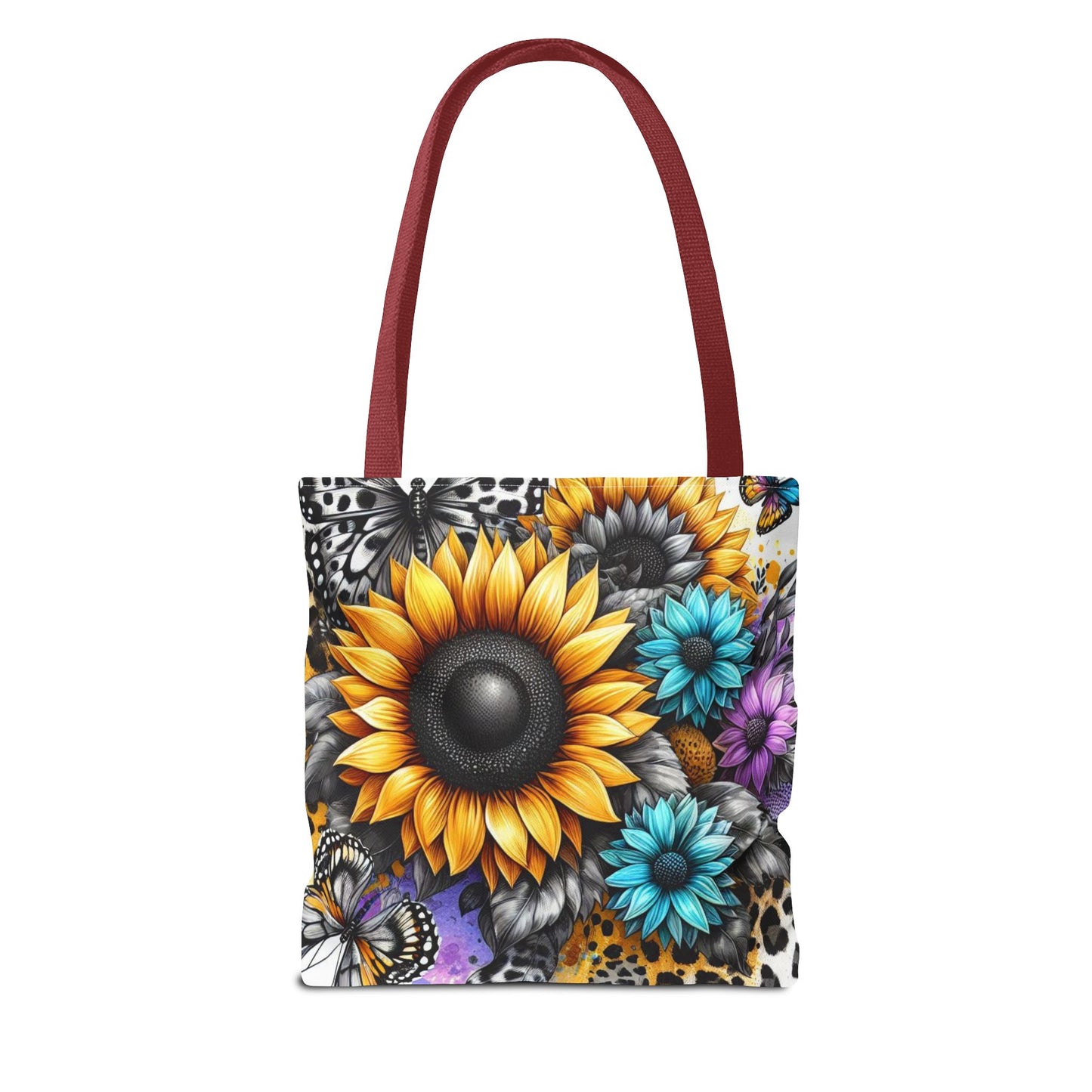 Sunflower & Butterfly Tote Bag — Colorful Floral All-Over Print