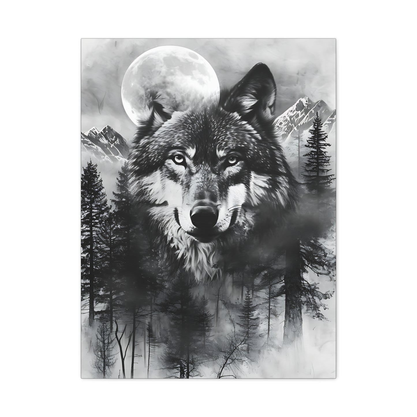 Majestic Wolf Canvas Wall Art - Black and White Wilderness Decor