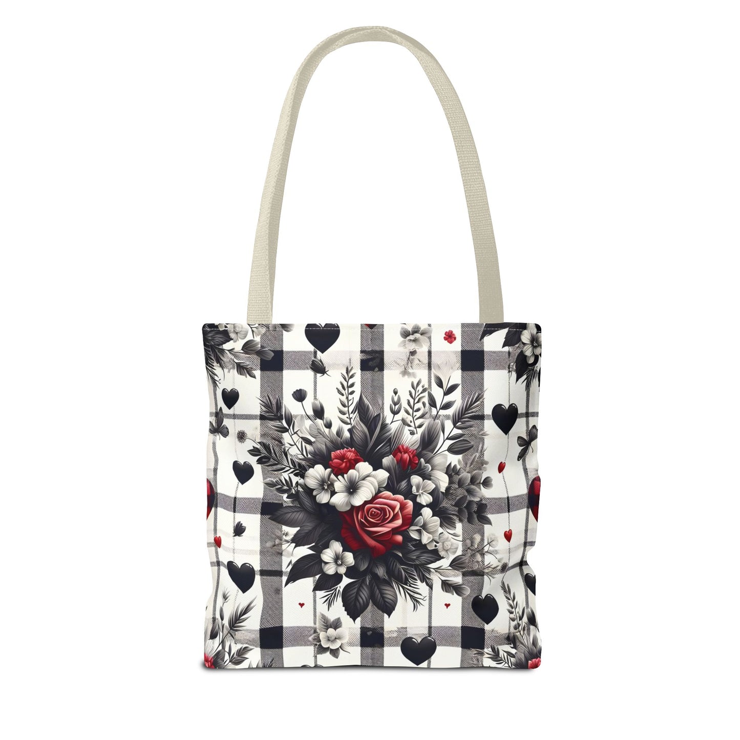 Stylish Valentine Plaid Flower Heart Tote Bag
