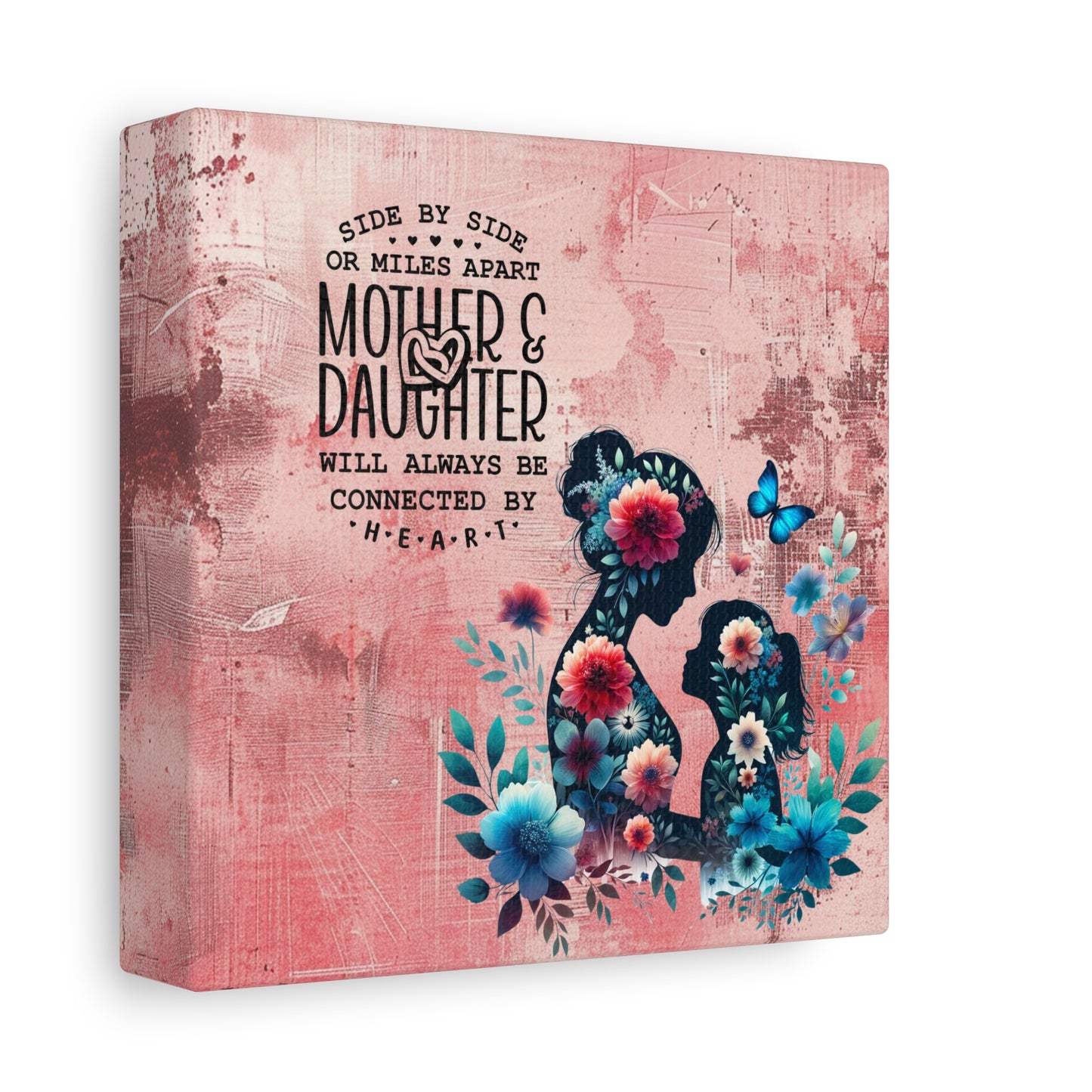 Mother-Daughter Love With Floral And Butterfly Canvas Wall Art Print