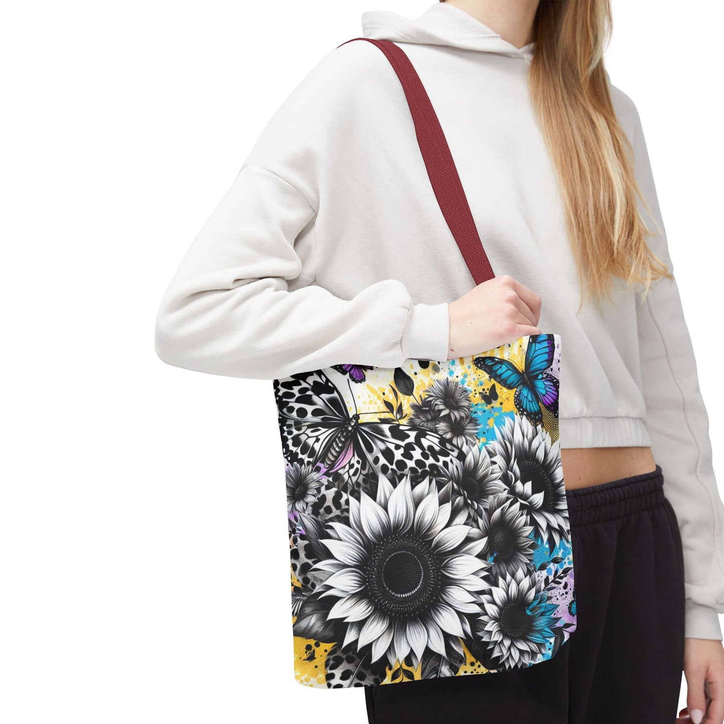 Sunflower & Butterflies Tote Bag — Color Splash Floral All-Over Print