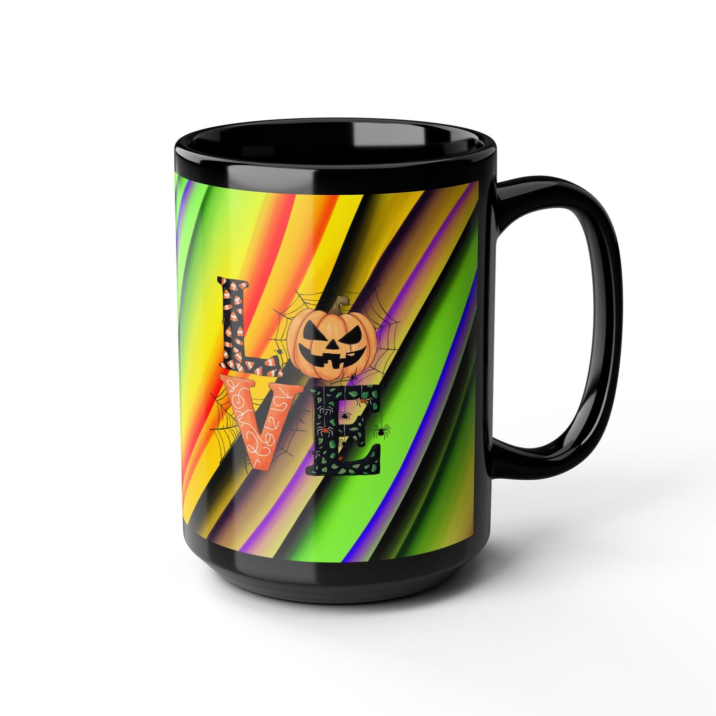 Halloween Theme Black Mug (11oz, 15oz), Cute Halloween Expression, Halloween Lovers, Coffee, Tea, Hot Chocolate Lovers, Great Gift Idea for Anyone