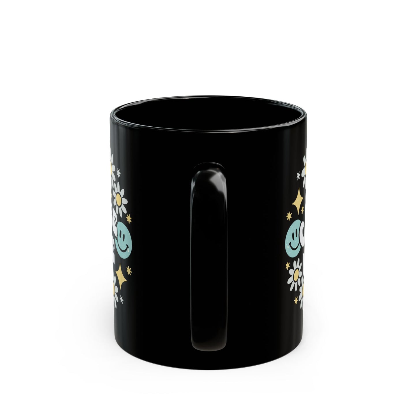 Funny Motivational Black Mug, Cute Gift for Friends, Flower Design, Positive Vibes, Encouragement Beverage Holder