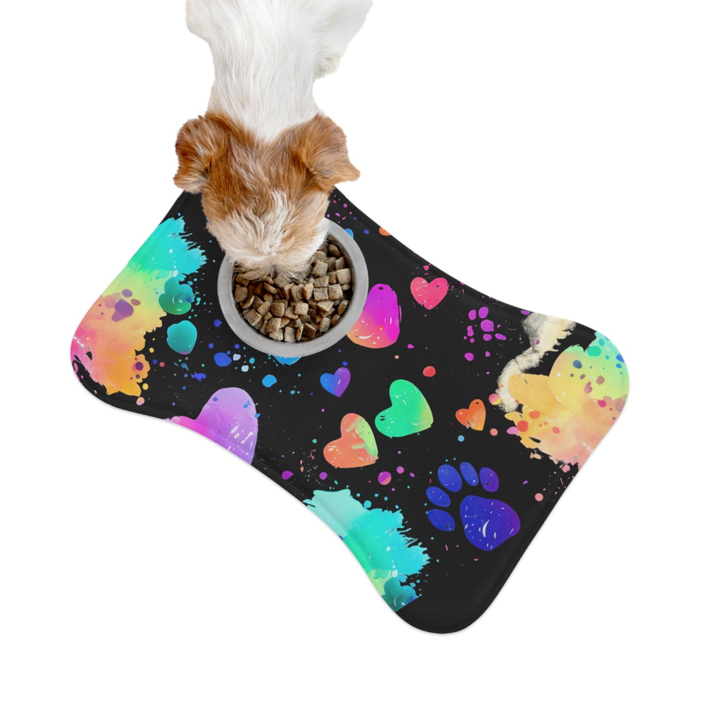 Colorful Pet Feeding Mats, Dog Feeding Mats, Cat Feeding Mats, Non-Slip Pet Placemat, Pet Food Mat for Home or Travel, Paw Print Design