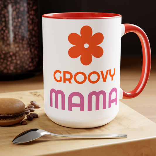 Hippie Theme Two-Tone Coffee Mugs, 15oz, Coffee, Tea, Hot Chocolate Lovers, Groovy Birthday or Any Occasion Gift Idea for Her, for Moms
