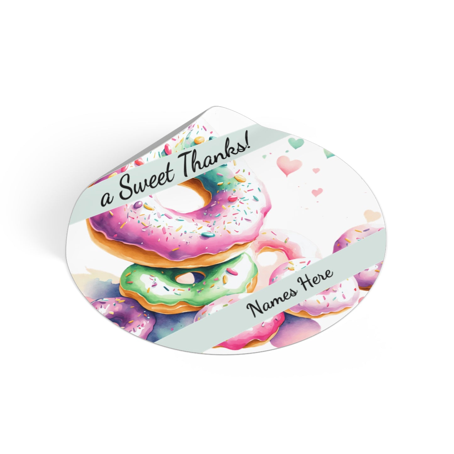 Sample Personalized Donut Round Vinyl Stickers | Sweet Thanks, Gift Labels, Party Favors, Wedding Decor, Custom Stickers