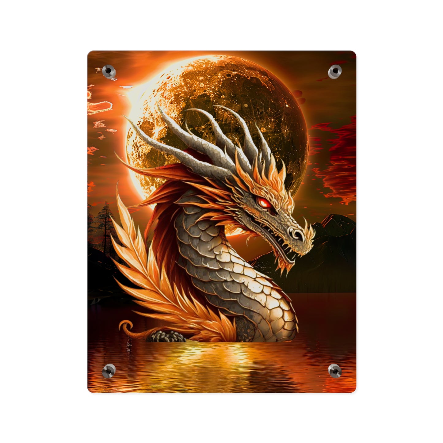 Gothic Theme Acrylic Wall Art Panels, Beautiful Dragon with Moon Background Decor, Accent for Any Room, Dragon Lovers, for Anyone